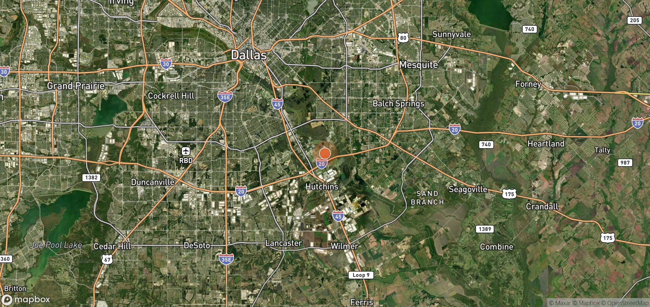 Satellite map of methane plume locations in CITY OF DALLAS TEXAS