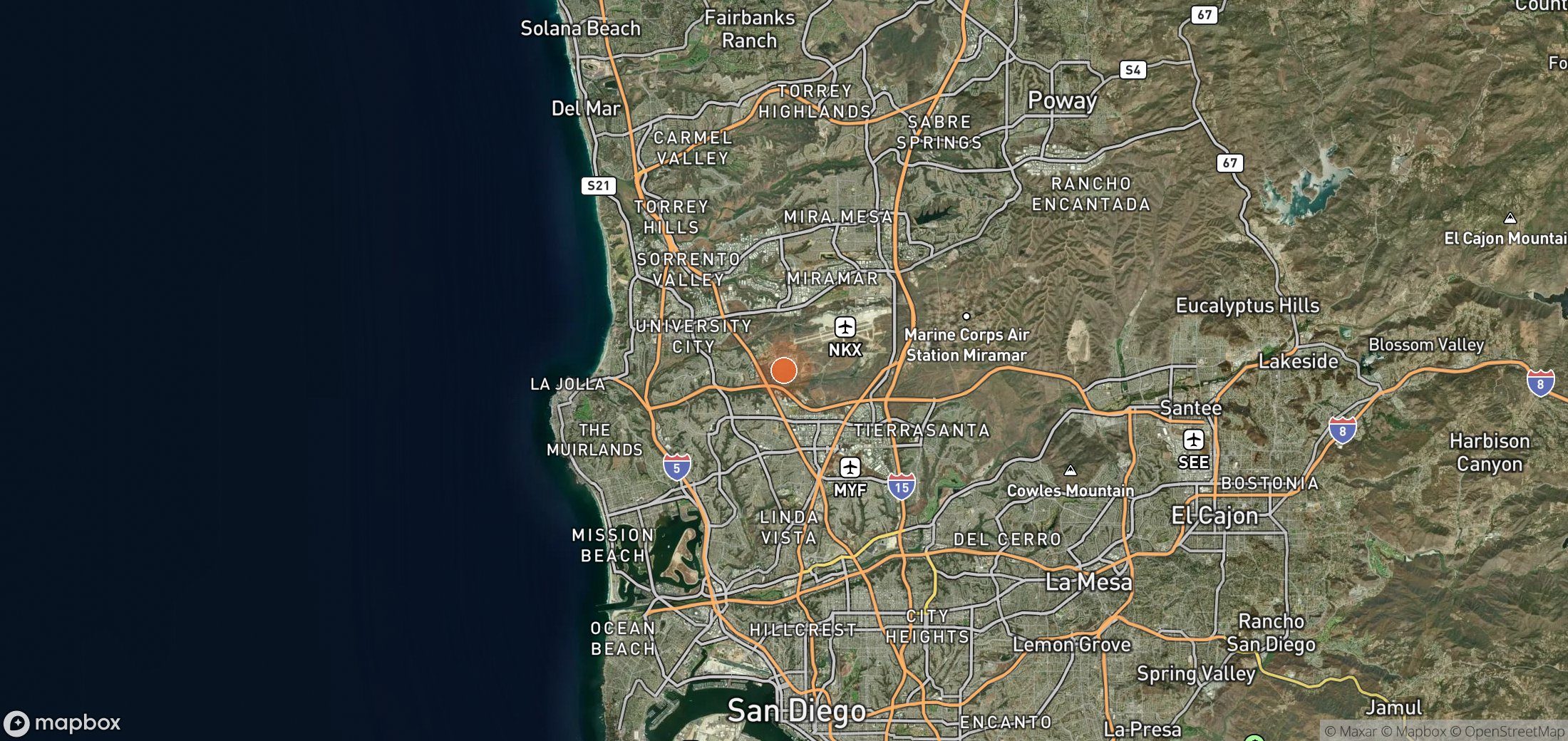 Satellite map of methane plume locations in CITY OF SAN DIEGO