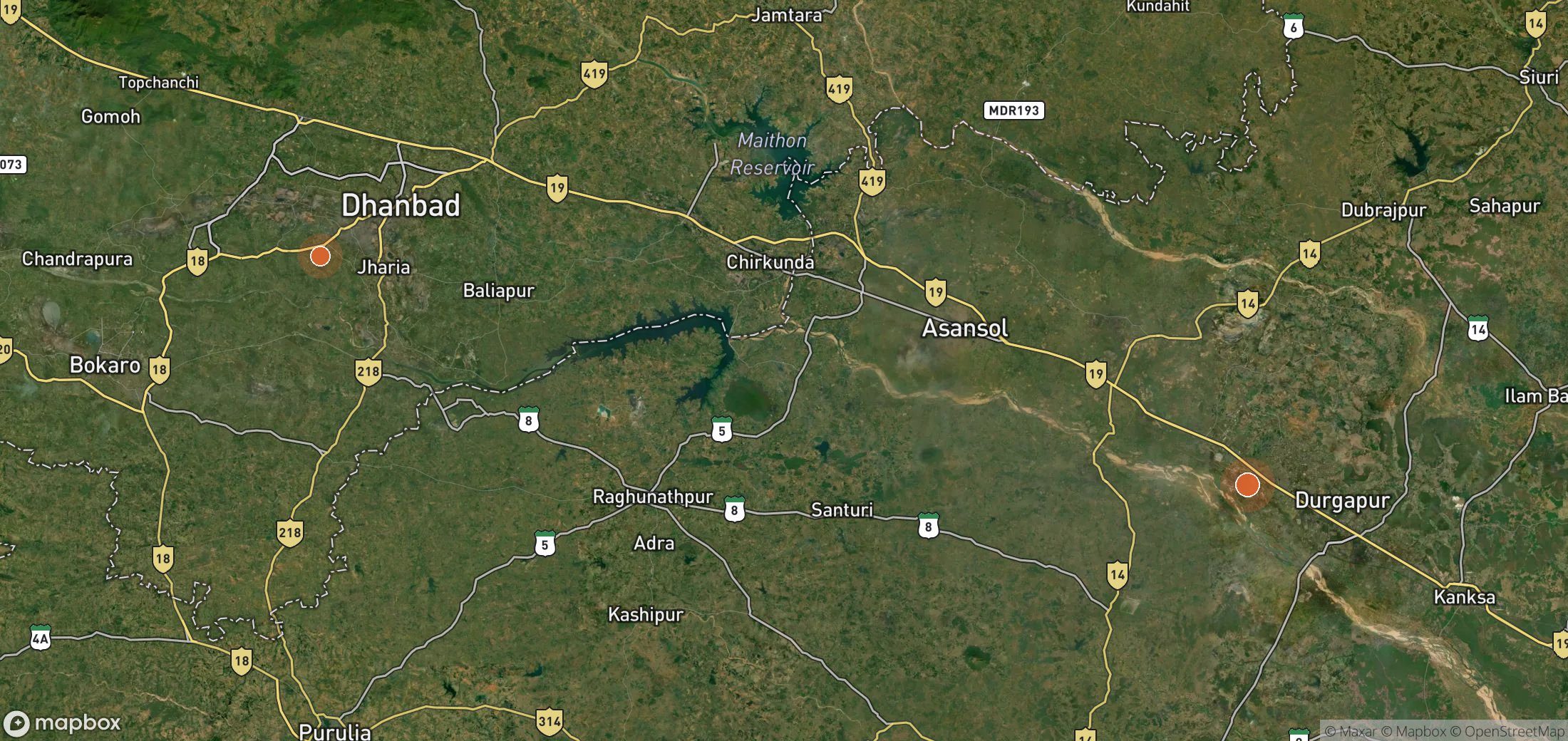 Mapa satelital de plumas de metano en Coal India