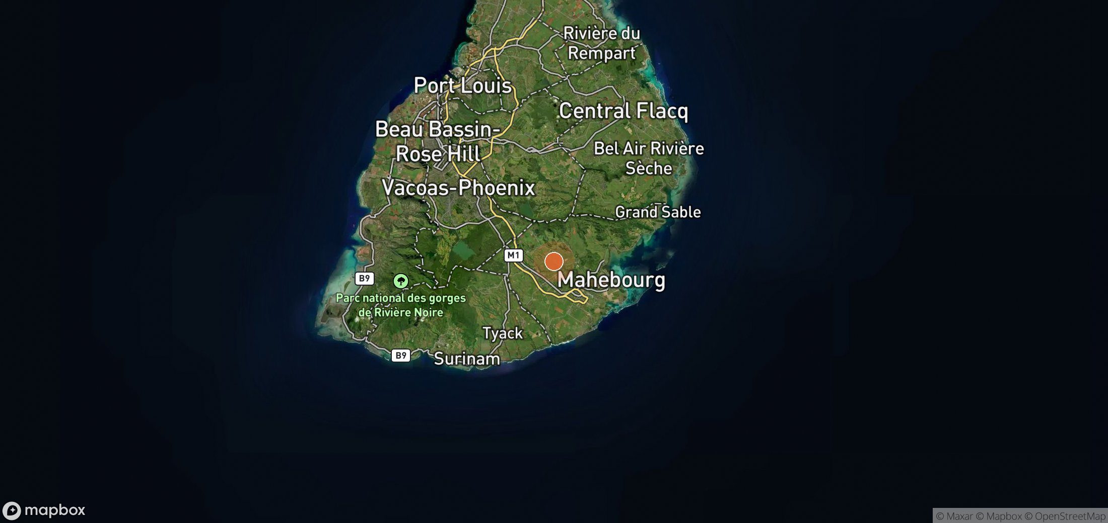 Satellite map of methane plume locations in Mauritius