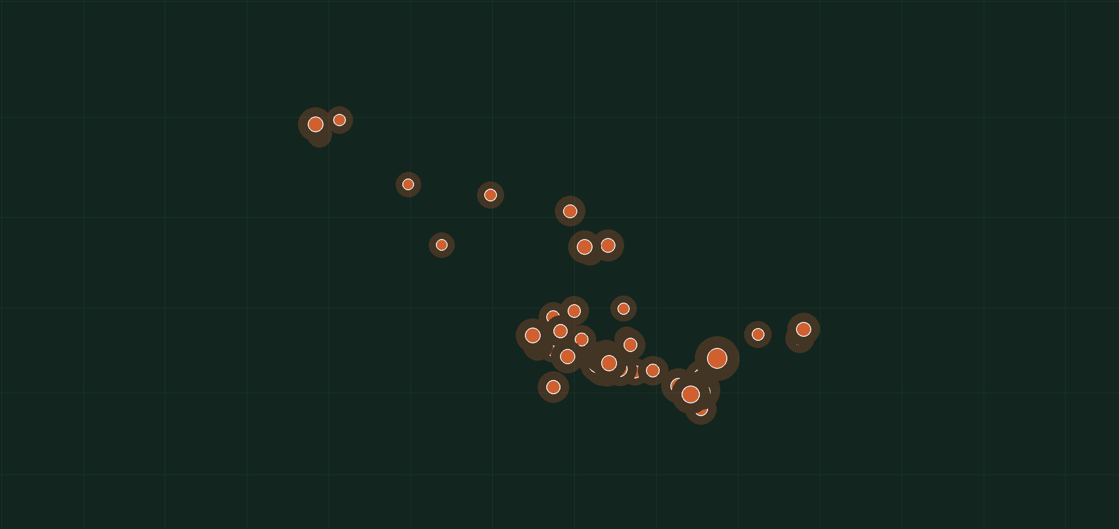 Satellite map of methane plume locations in Mexico