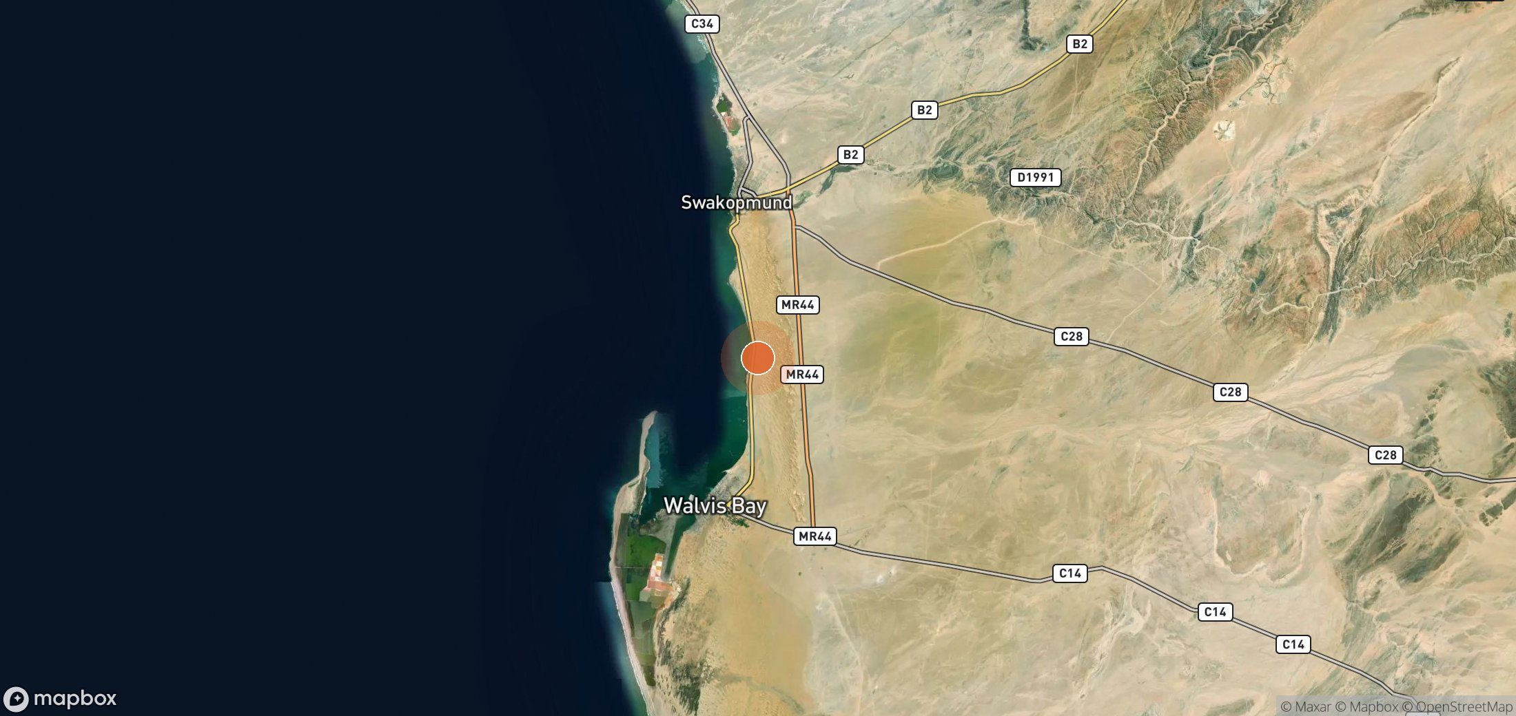 Satellite map of methane plume locations in Namibia