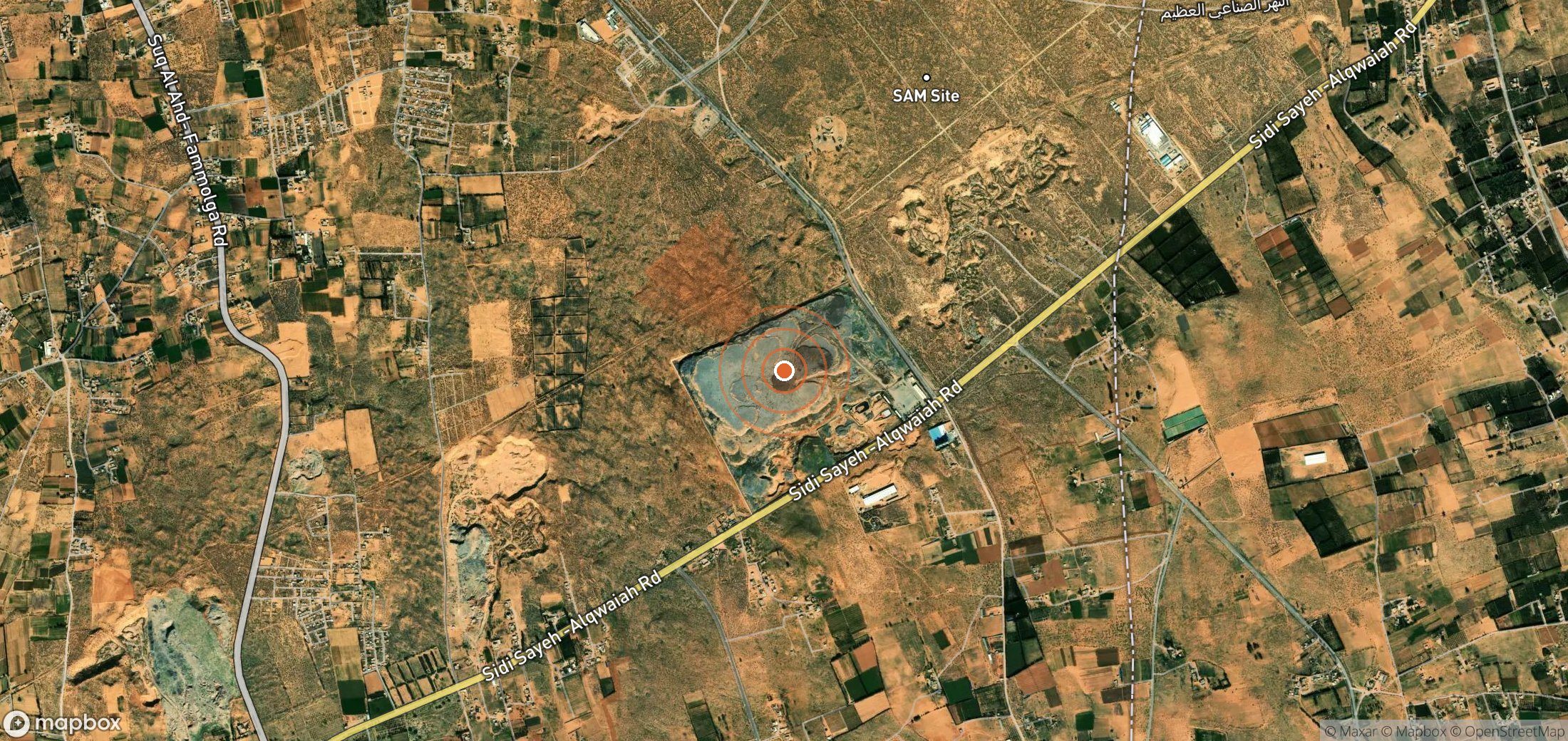 Mapa satelital de plumas de metano en Libia