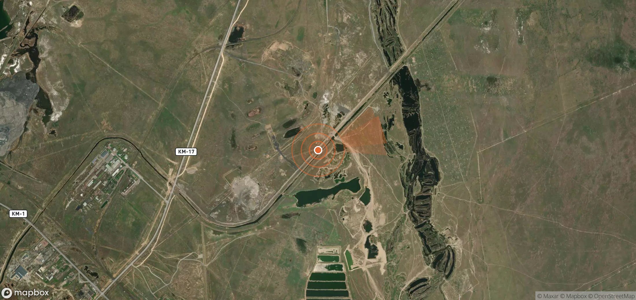Mapa satelital de plumas de metano en Kazajistán