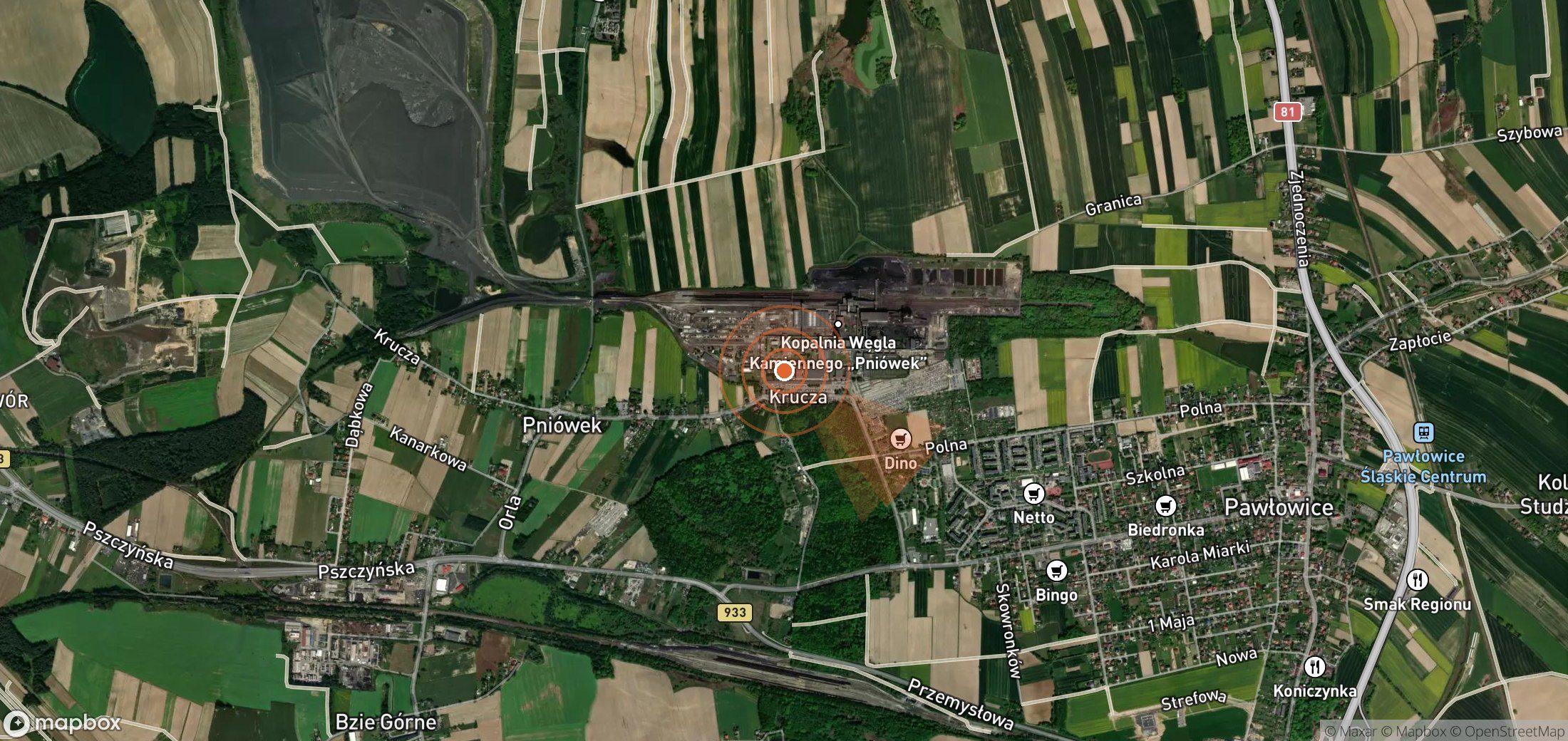 Satellite map of methane plume locations in Poland