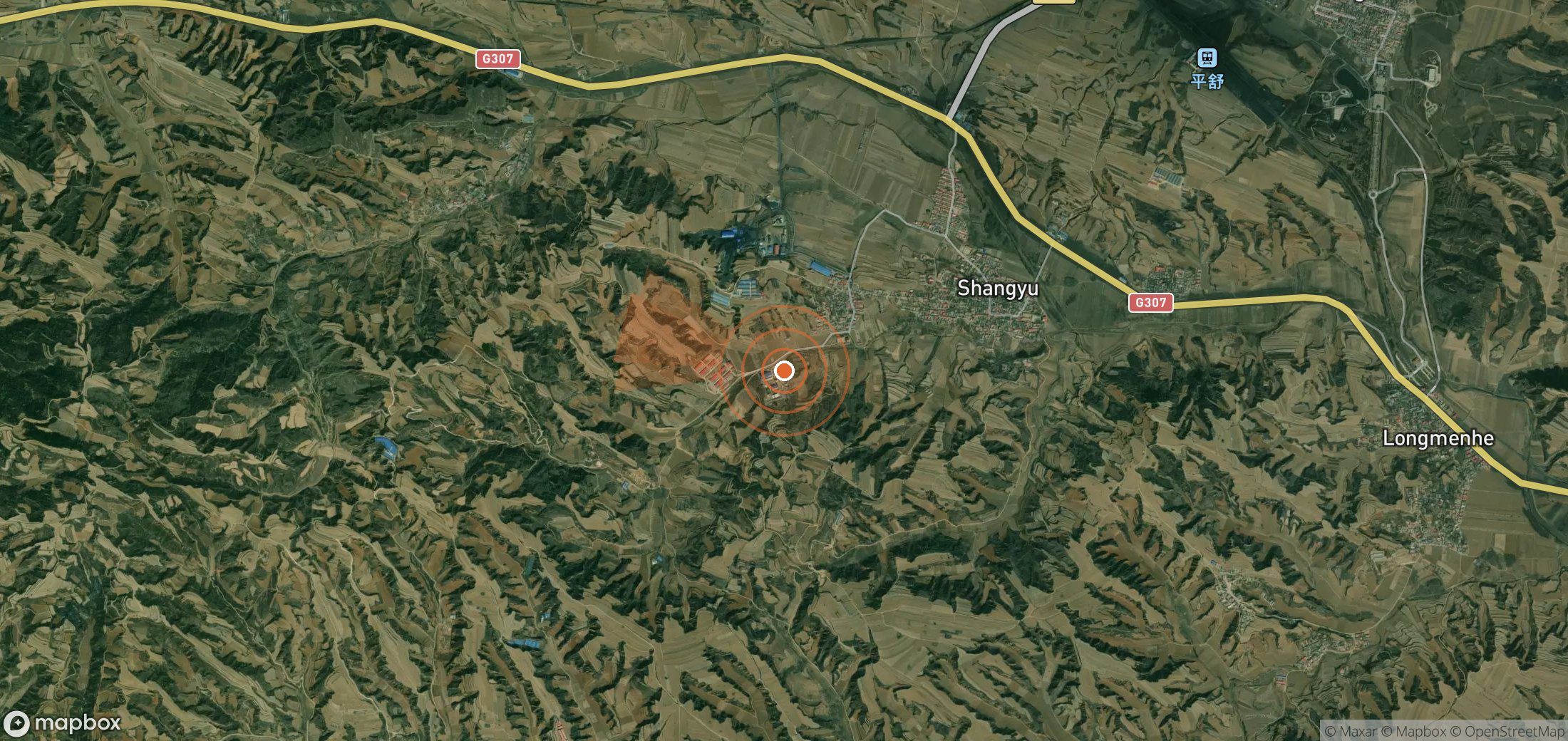 Satellite map of methane plume locations in China