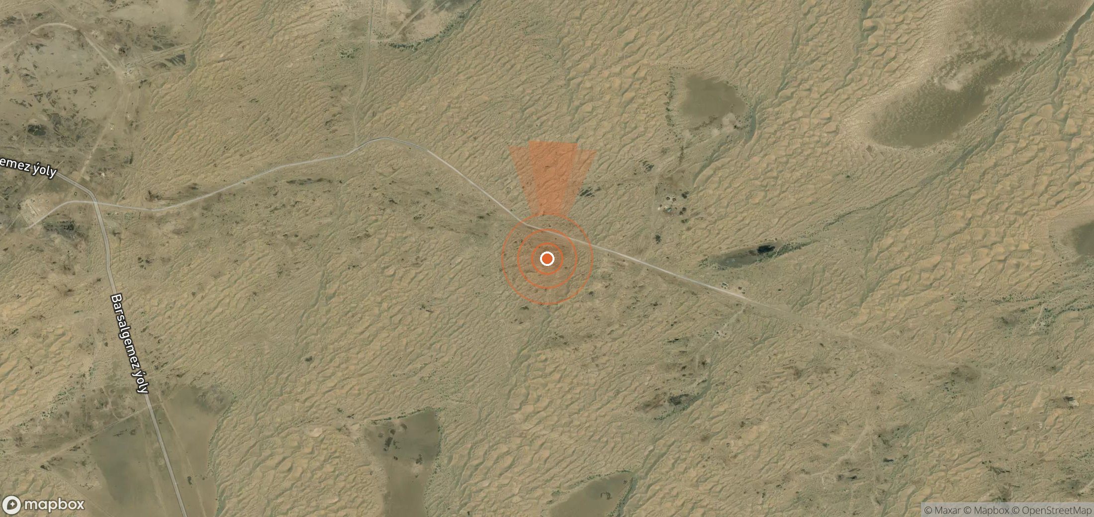 Satellite map of methane plume locations in Turkmenistan