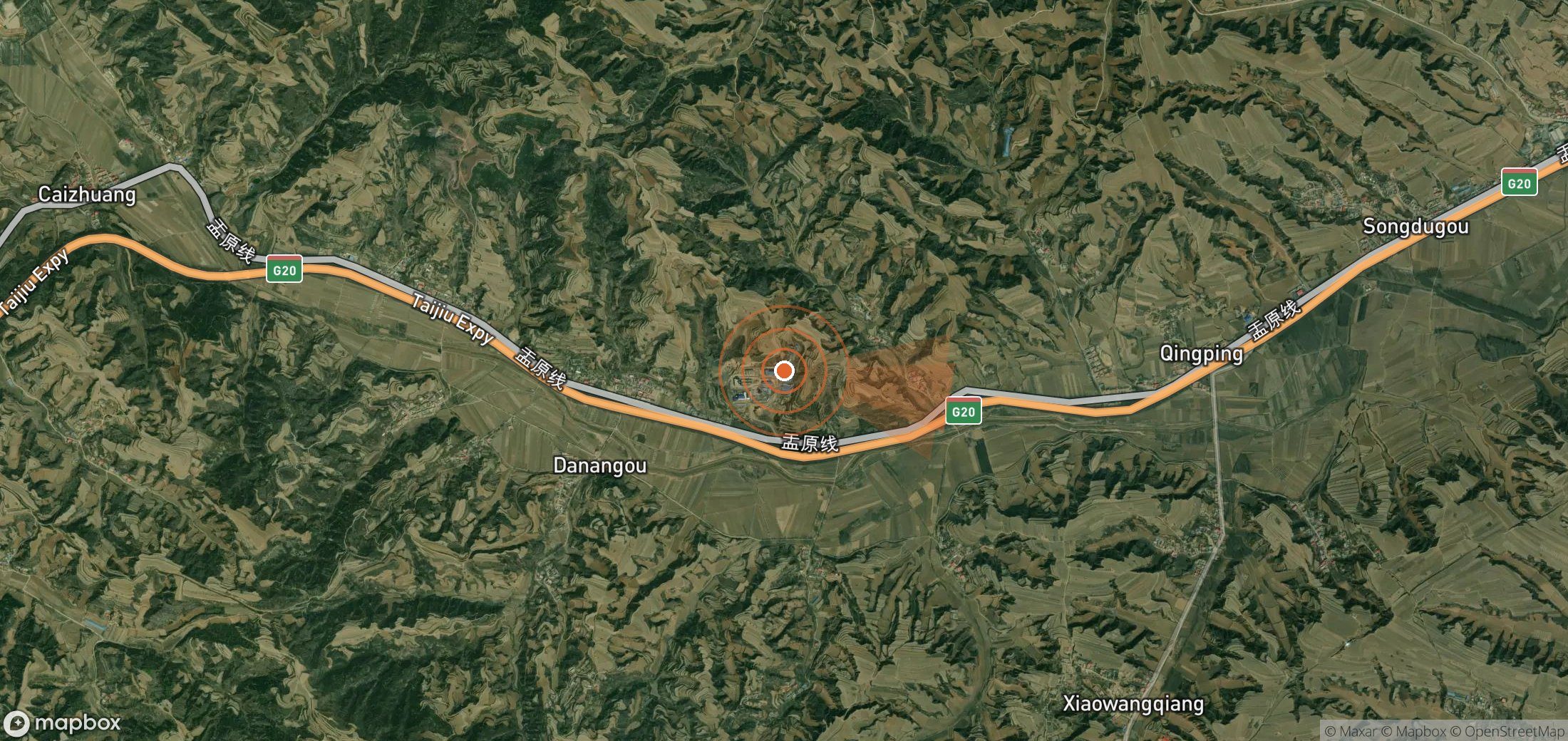 Satellite map of methane plume locations in China