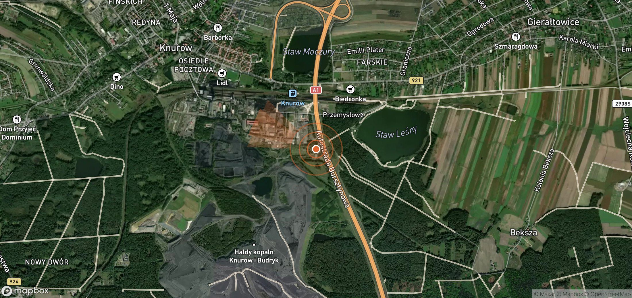 Satellite map of methane plume locations in Poland