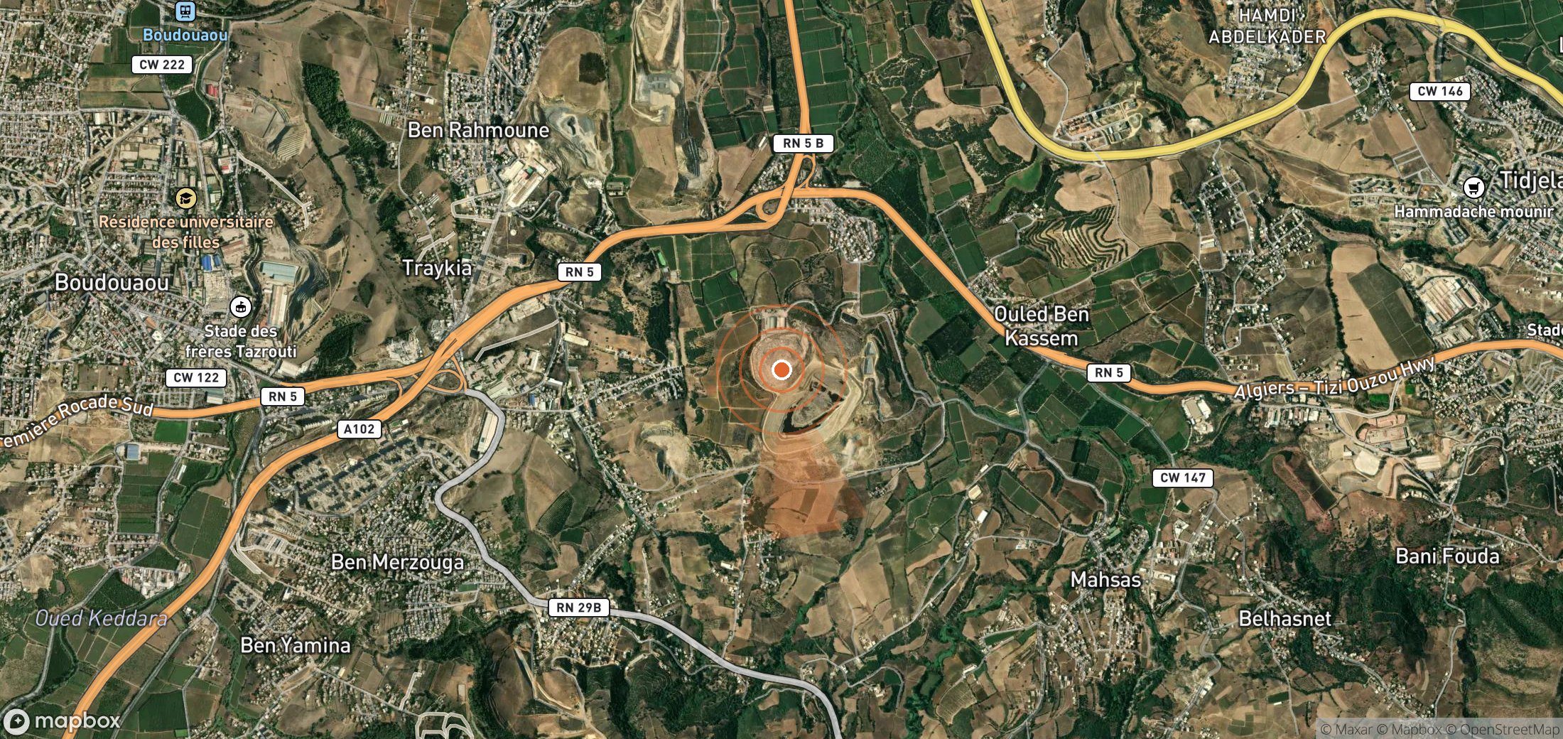 Satellite map of methane plume locations in Algeria