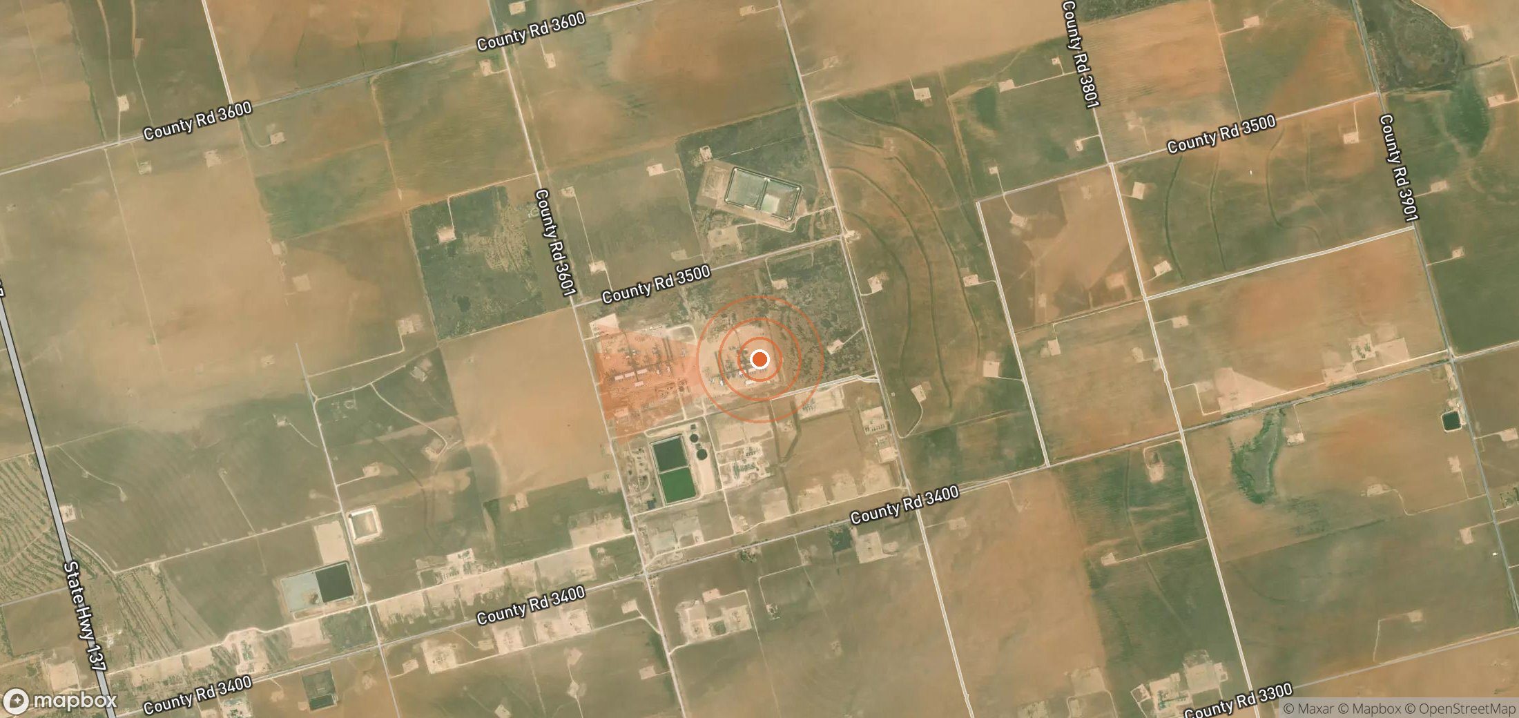 Mapa satelital de plumas de metano en Estados Unidos