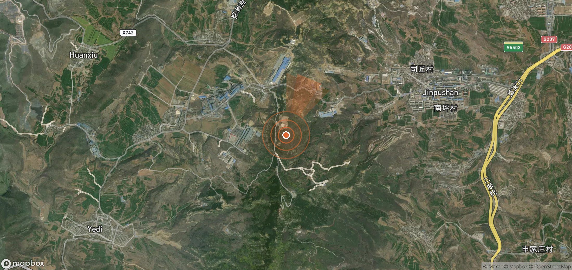 Satellite map of methane plume locations in China