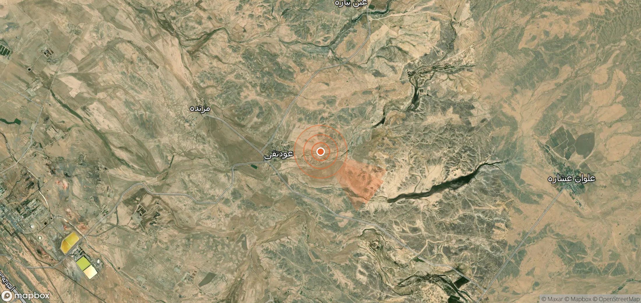 Satellite map of methane plume locations in Iran