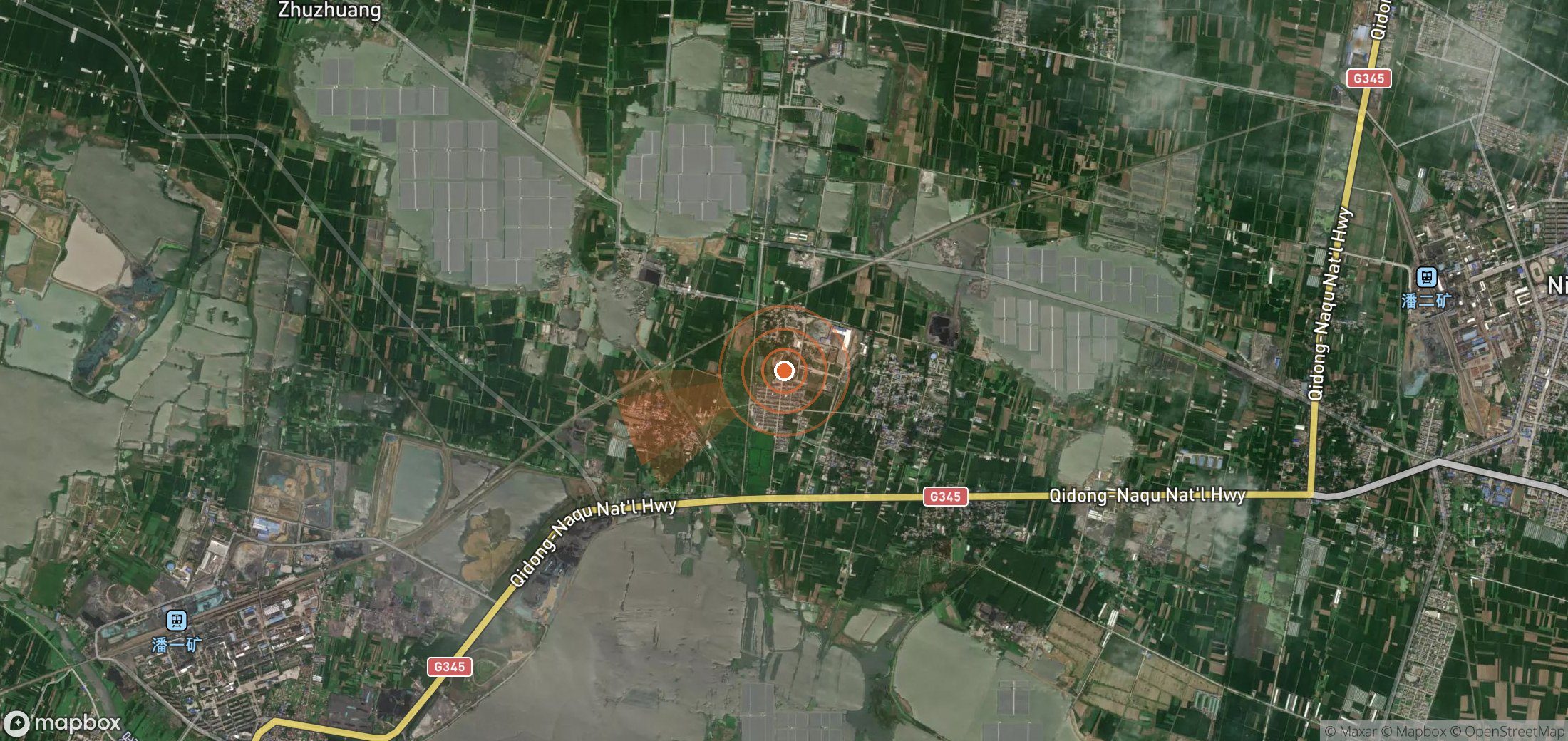 Satellite map of methane plume locations in China