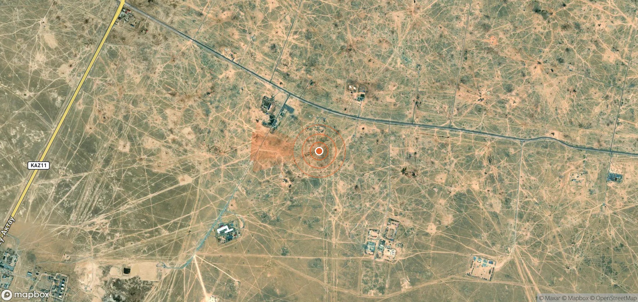 Mapa satelital de plumas de metano en Kazajistán