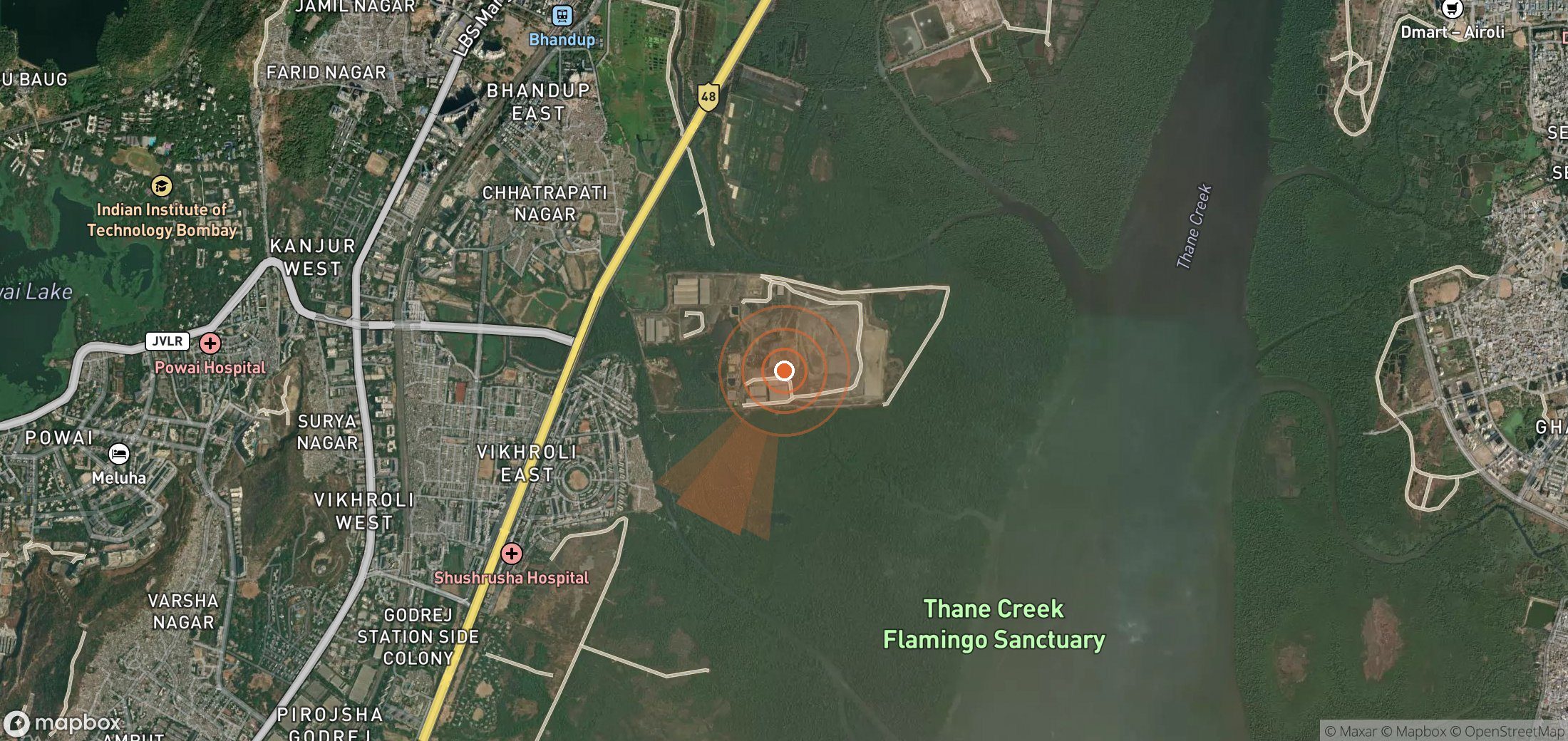 Satellite map of methane plume locations in India