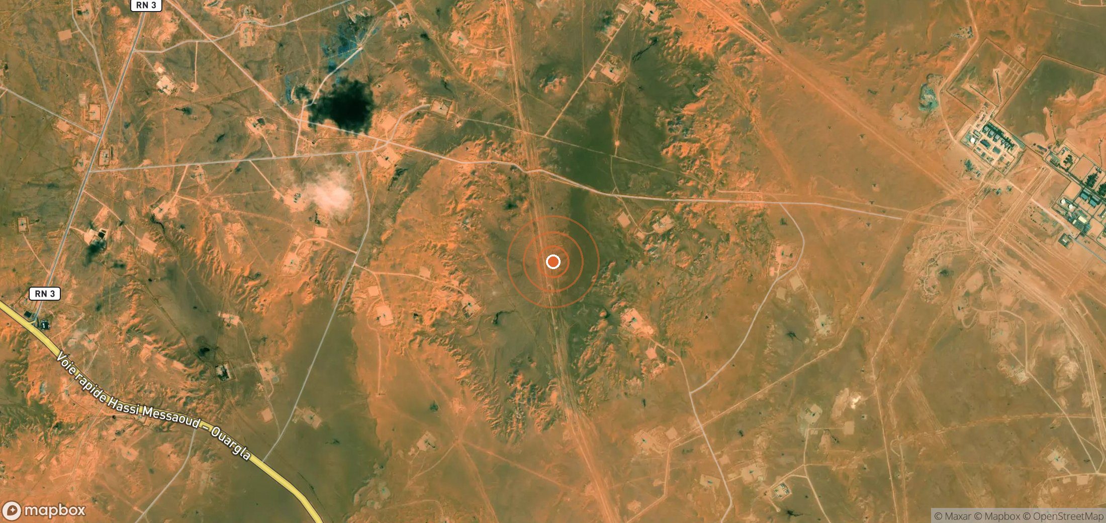 Satellite map of methane plume locations in Algeria