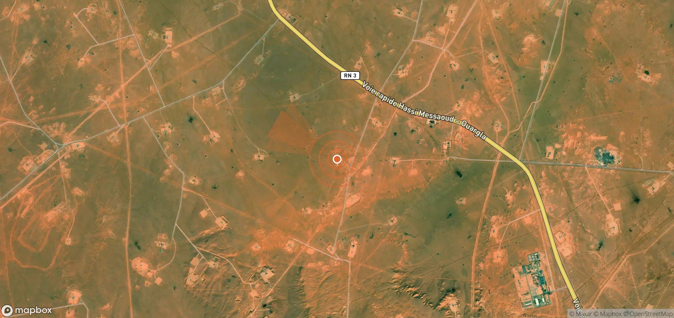 Satellite map of methane plume locations in Algeria