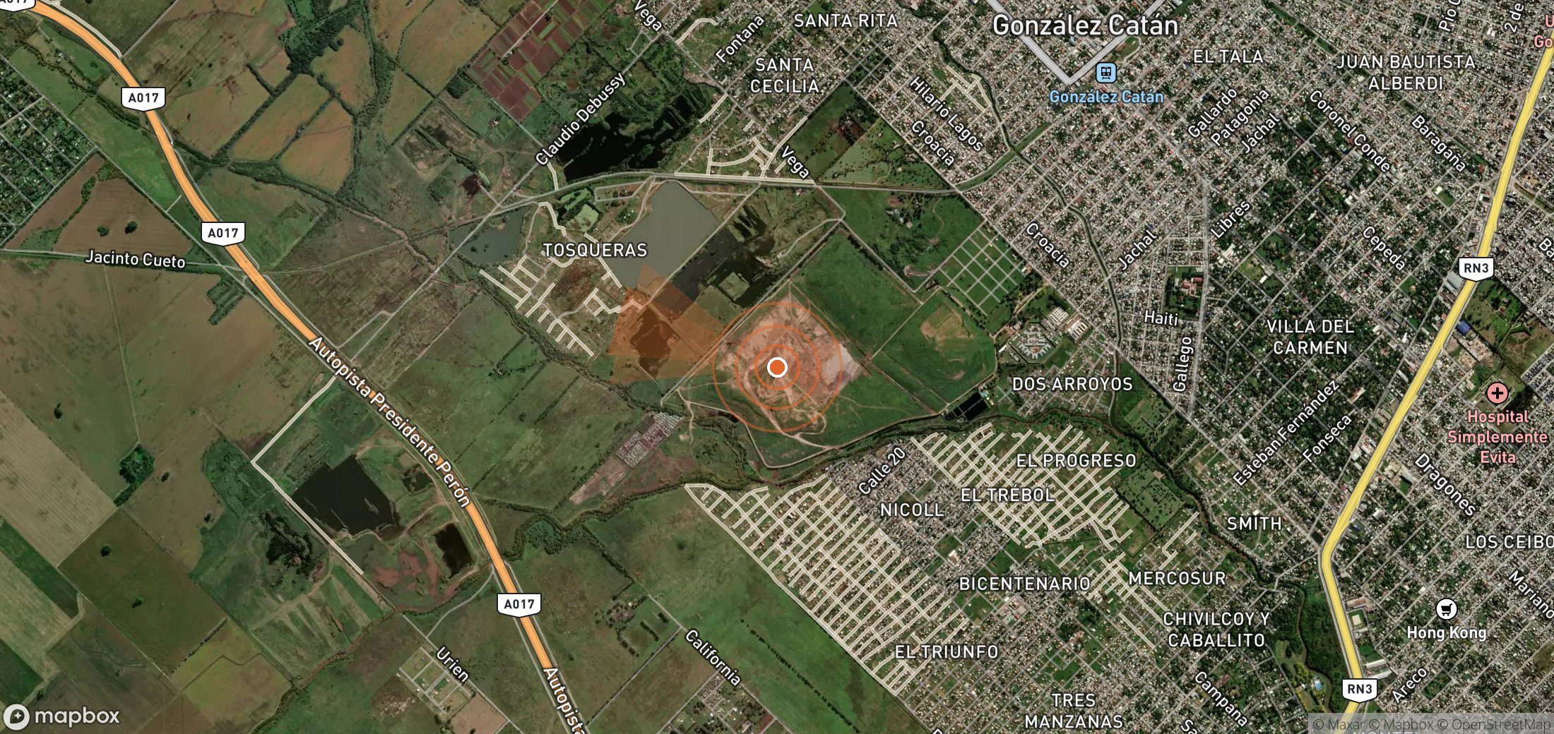 Satellite map of methane plume locations in Argentina