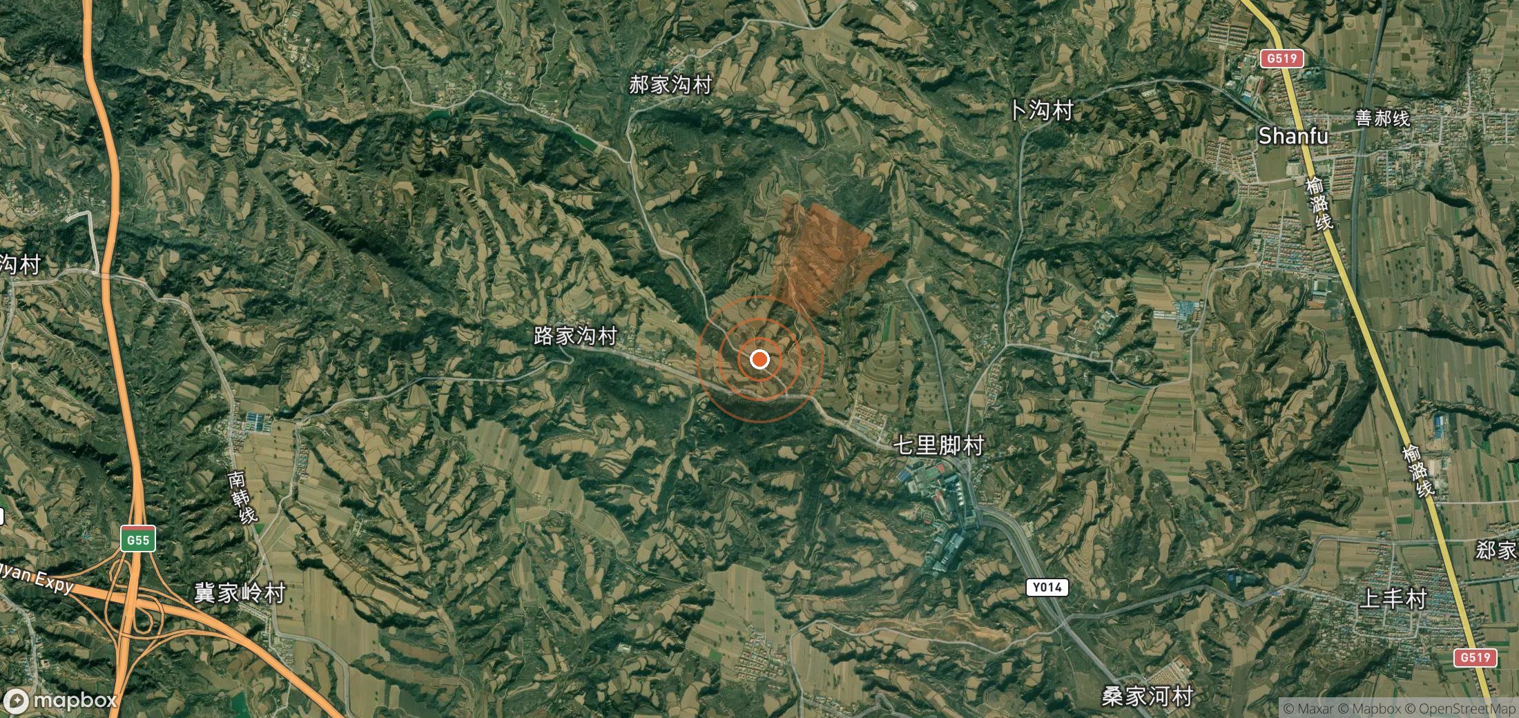 Satellite map of methane plume locations in China