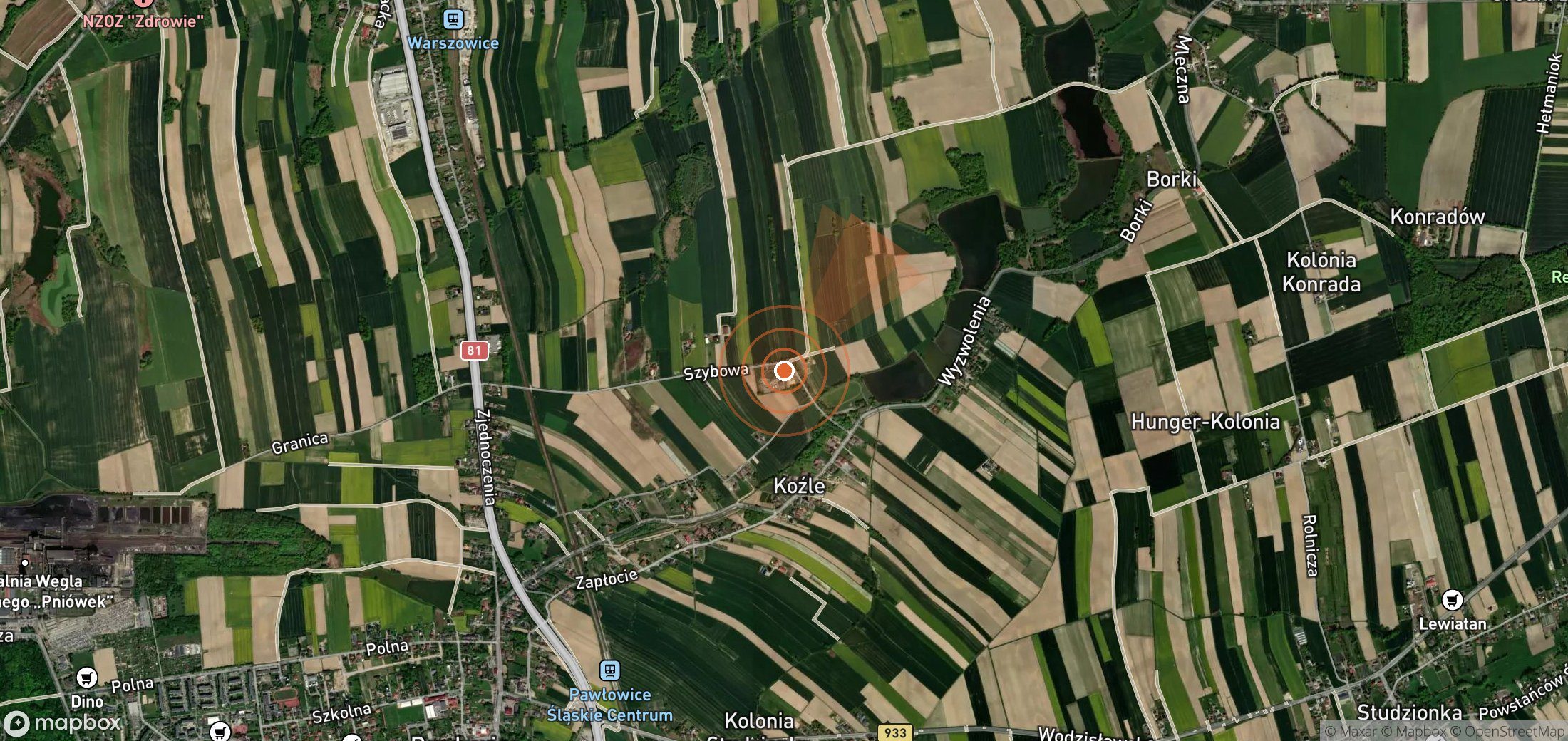 Satellite map of methane plume locations in Poland