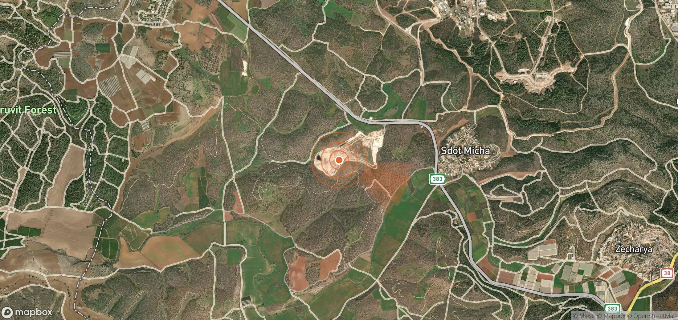 Satellite map of methane plume locations in Israel