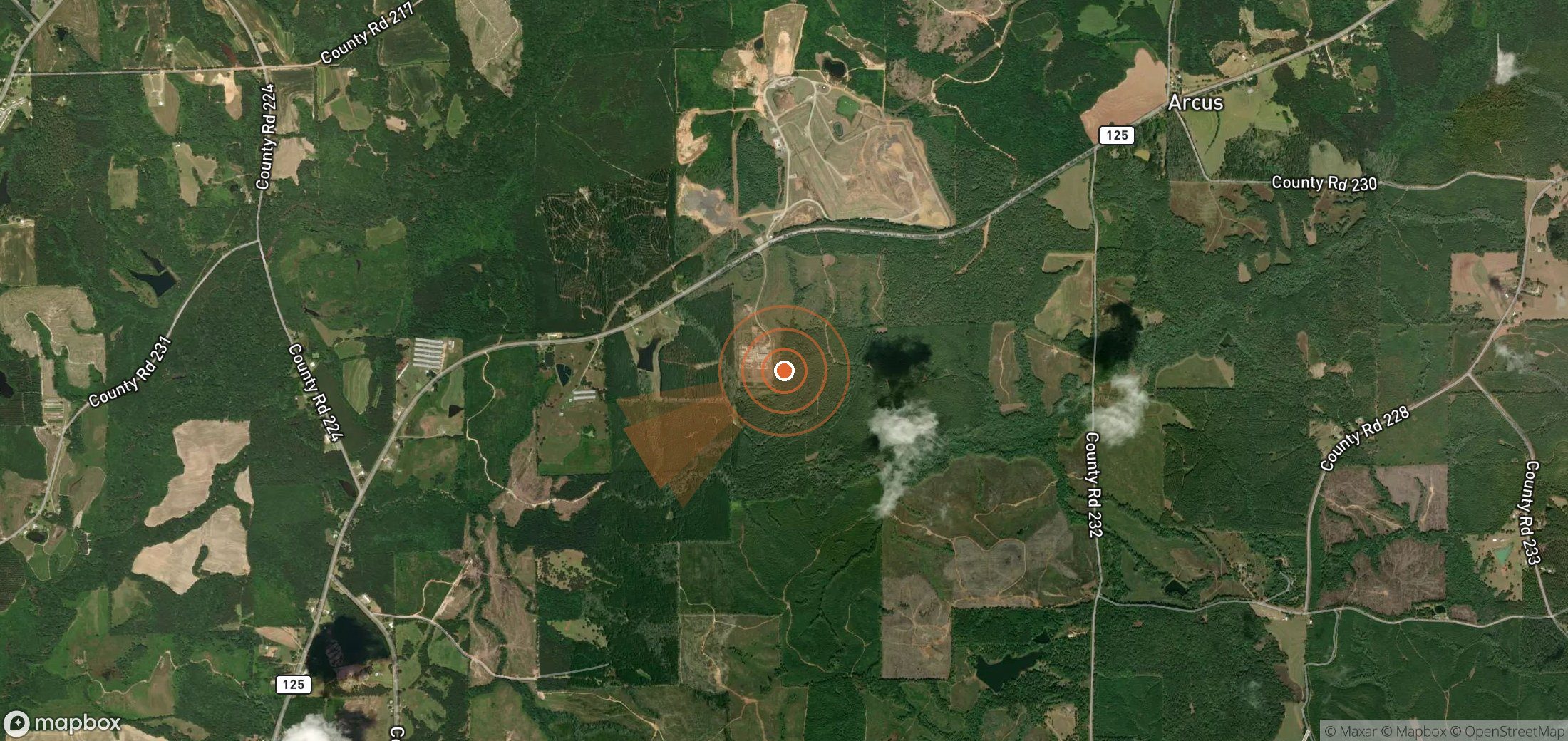 Satellite map of methane plume locations in United States