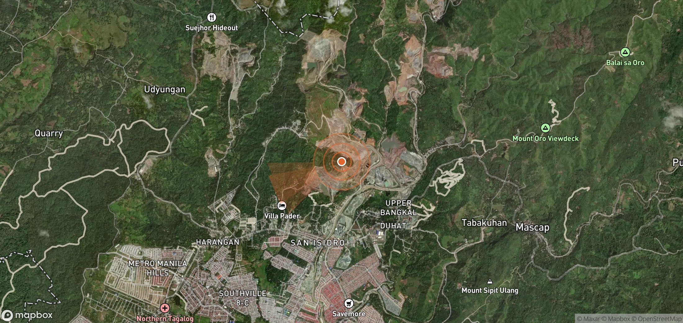 Mapa satelital de plumas de metano en Filipinas