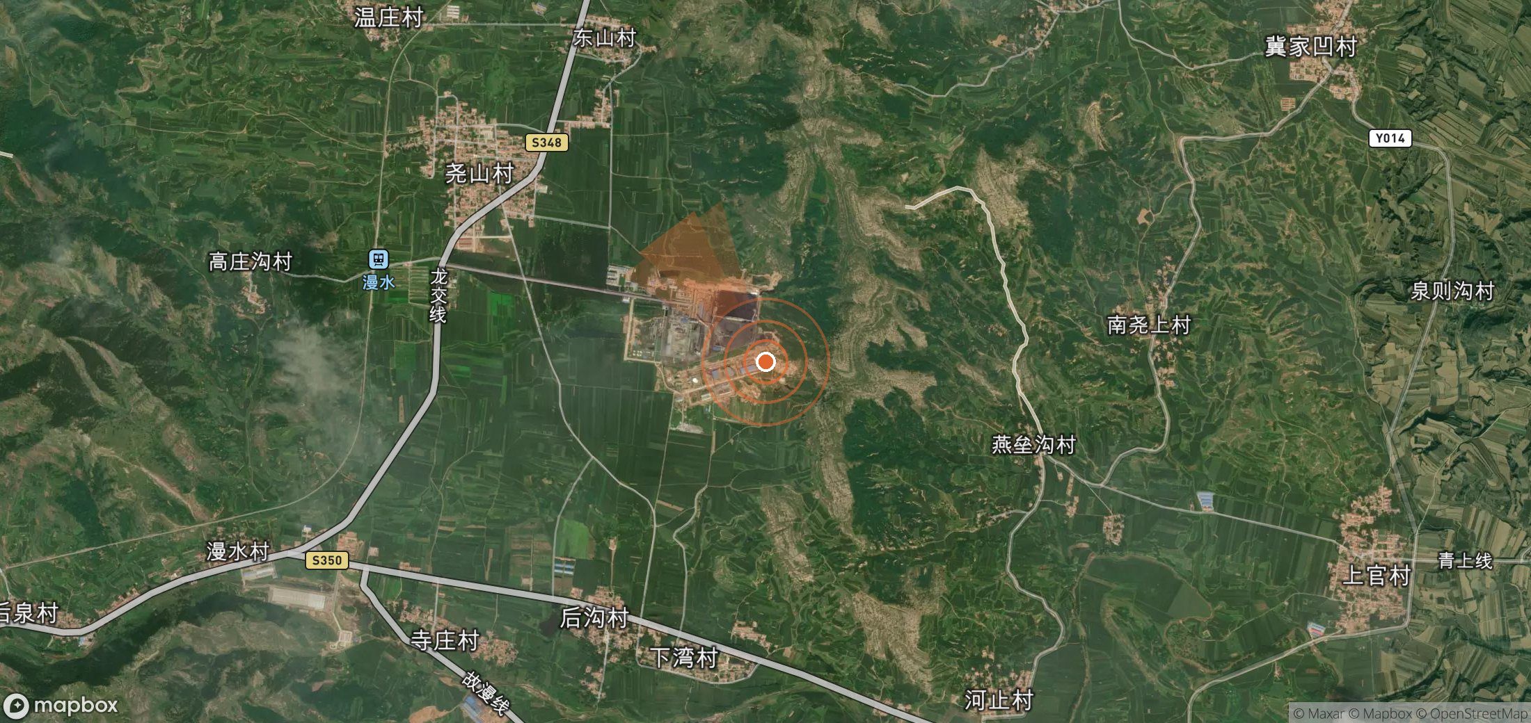Mapa satelital de plumas de metano en China