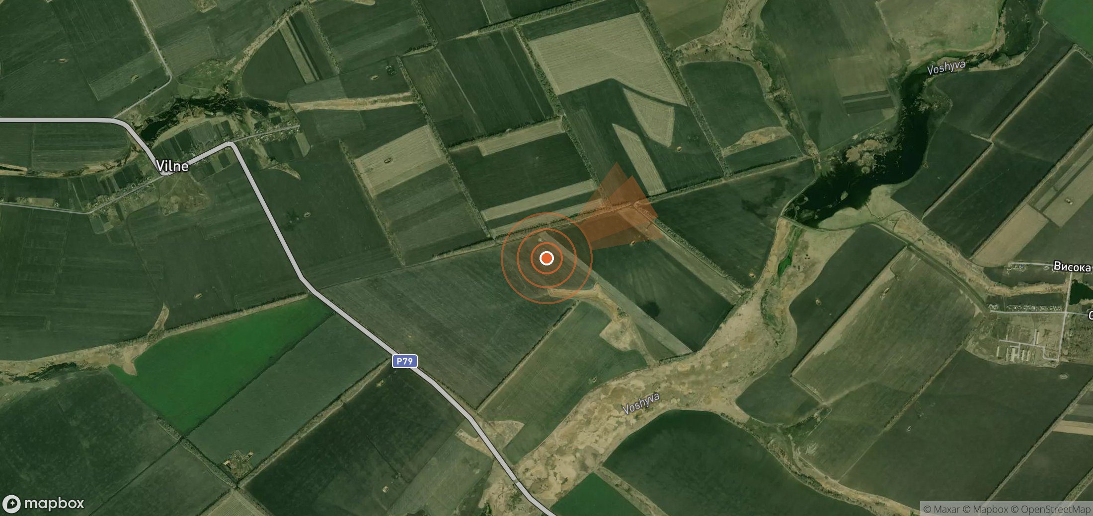Satellite map of methane plume locations in Ukraine