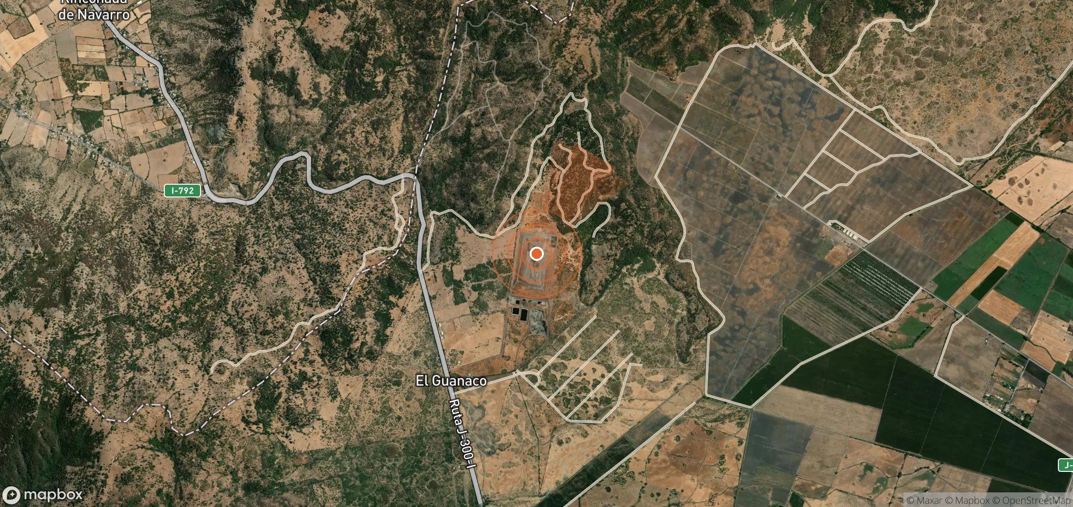Satellite map of methane plume locations in Chile