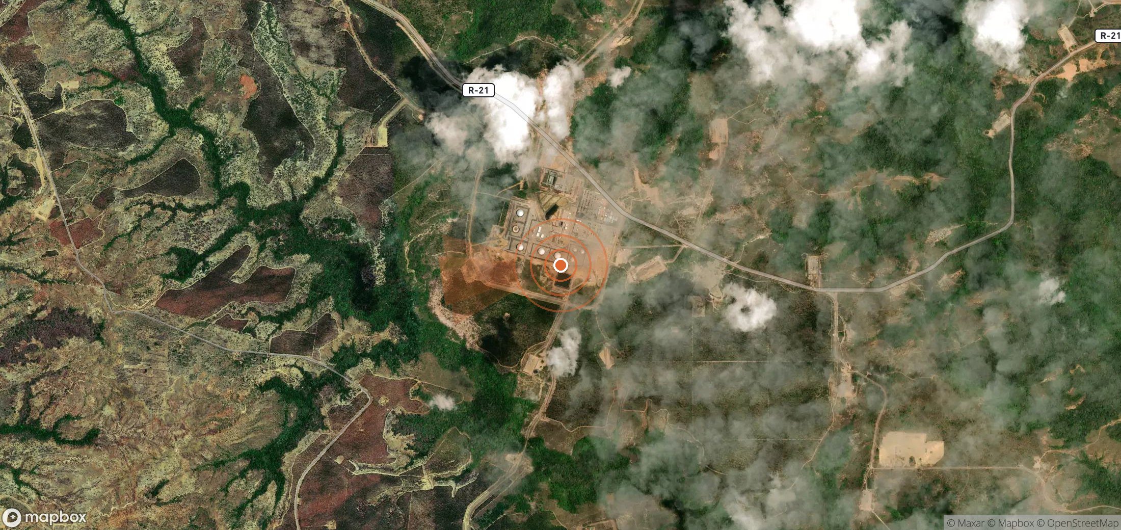 Satellite map of methane plume locations in Venezuela