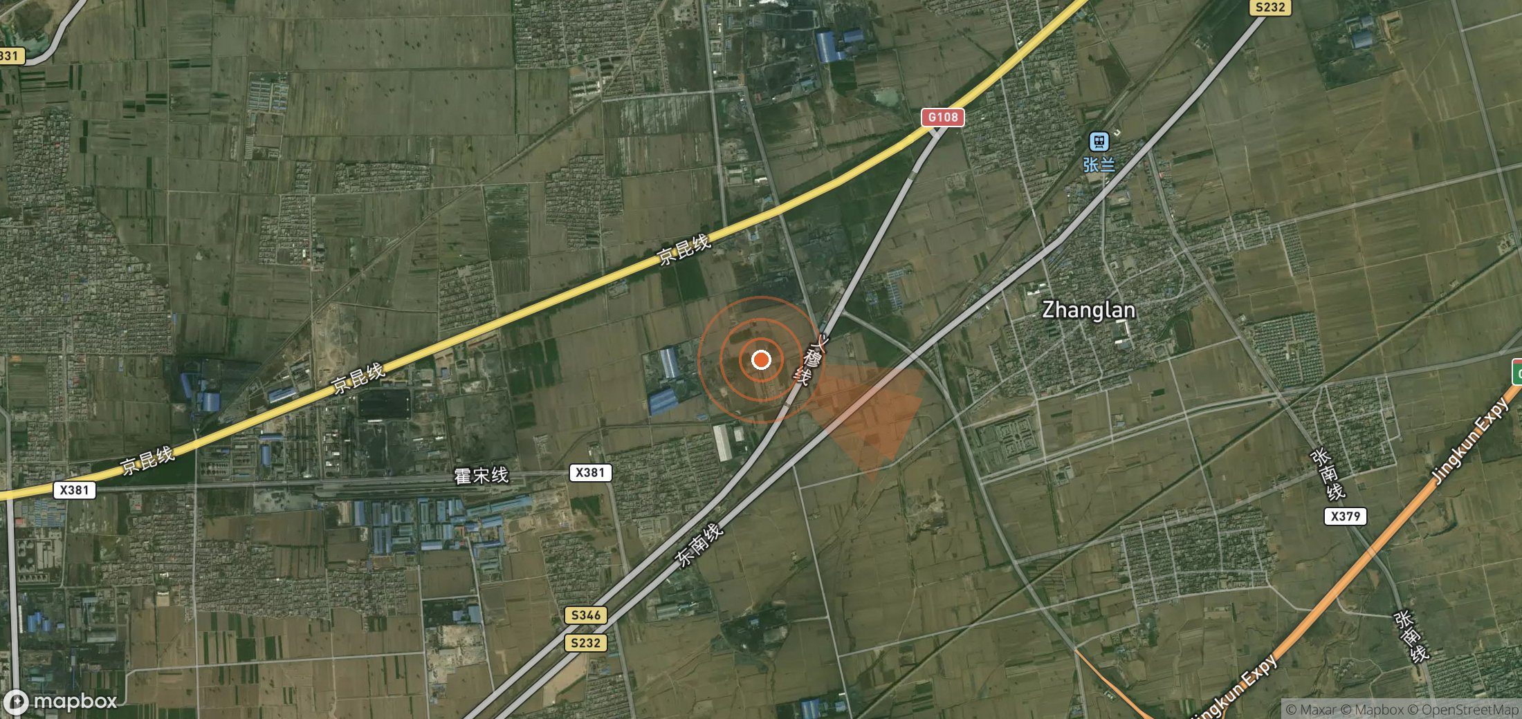 Satellite map of methane plume locations in China