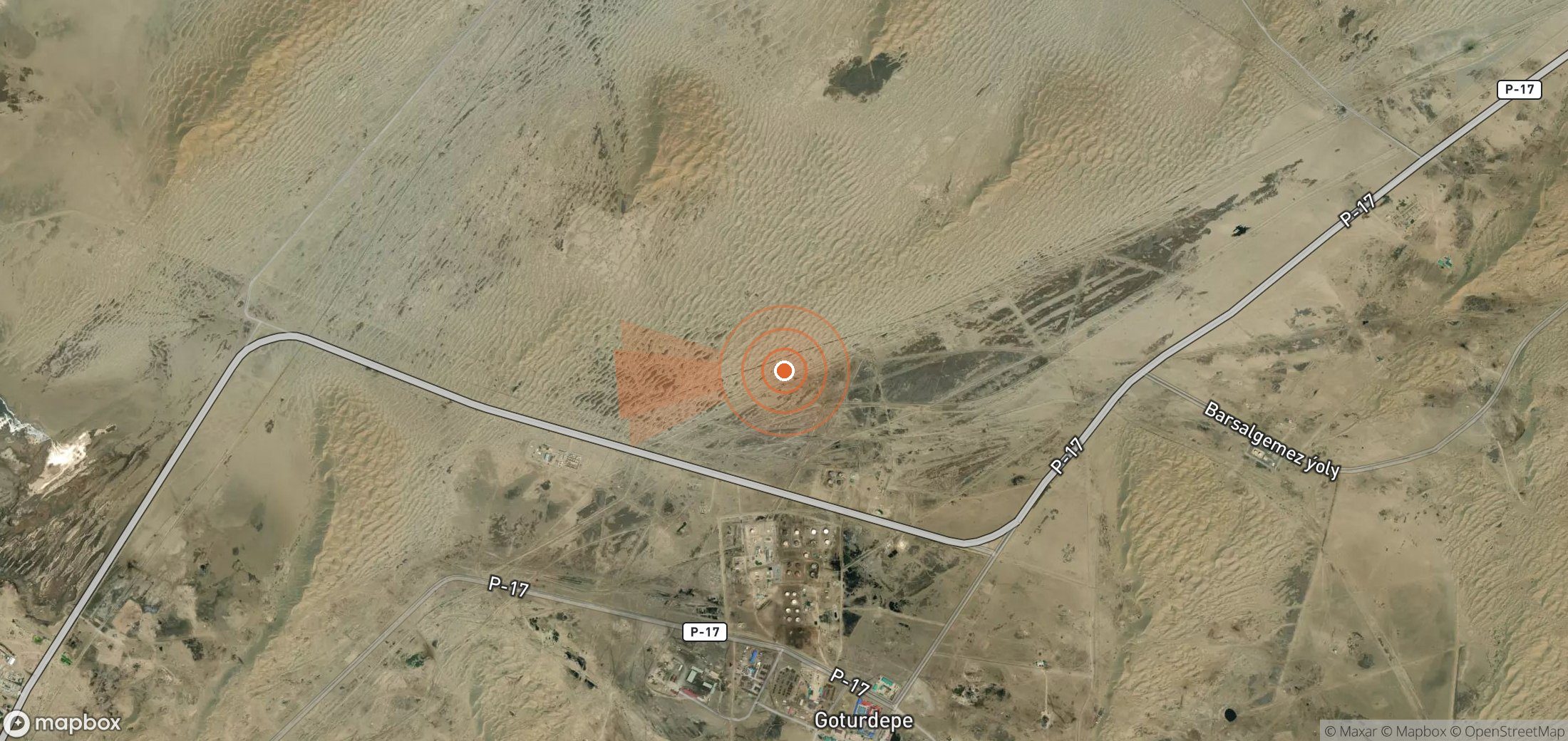 Mapa satelital de plumas de metano en Turkmenistán