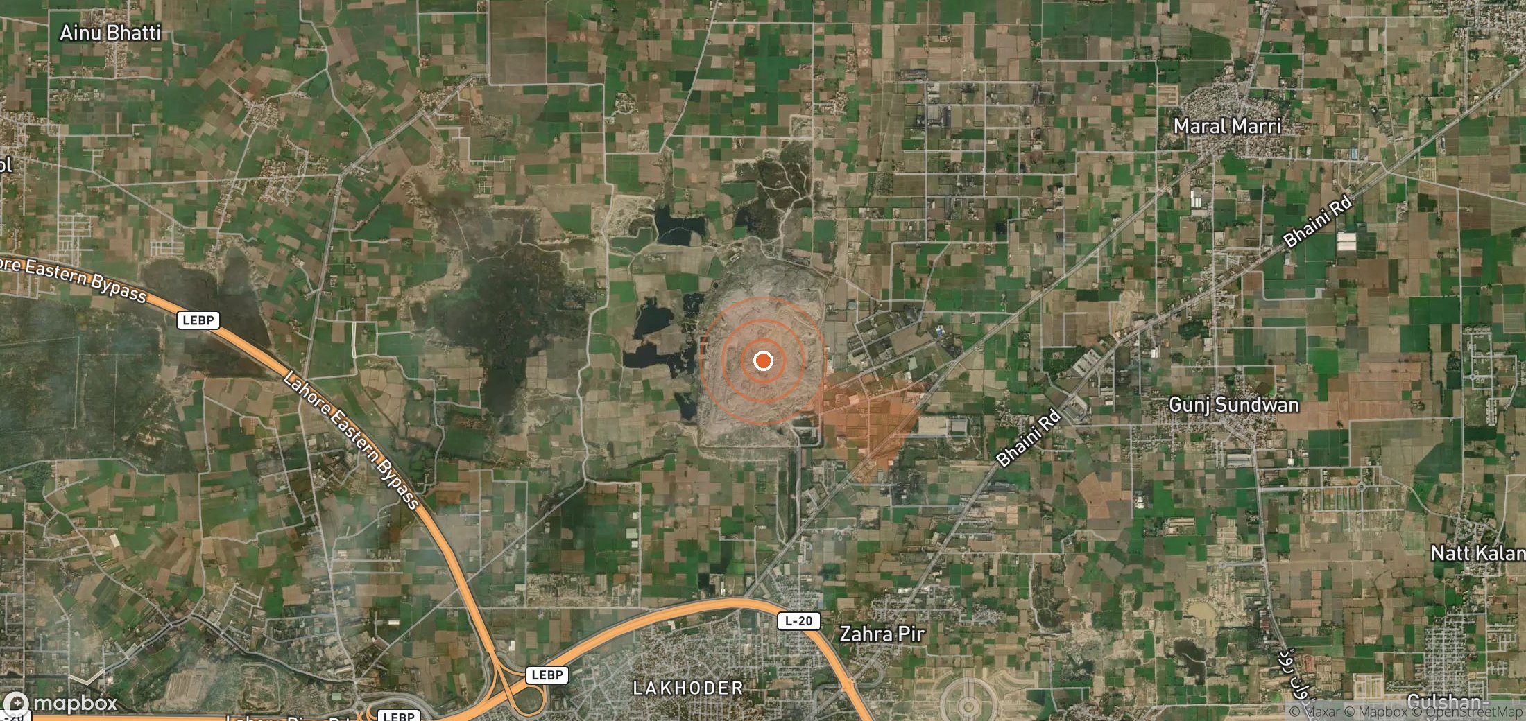 Mapa satelital de plumas de metano en Pakistán