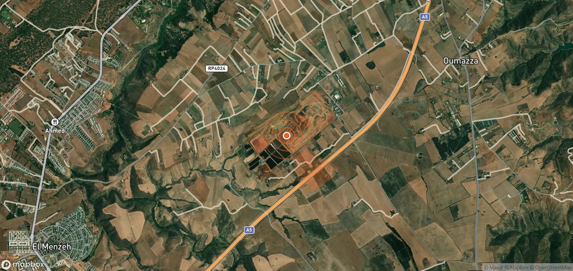Satellite map of methane plume locations in Morocco