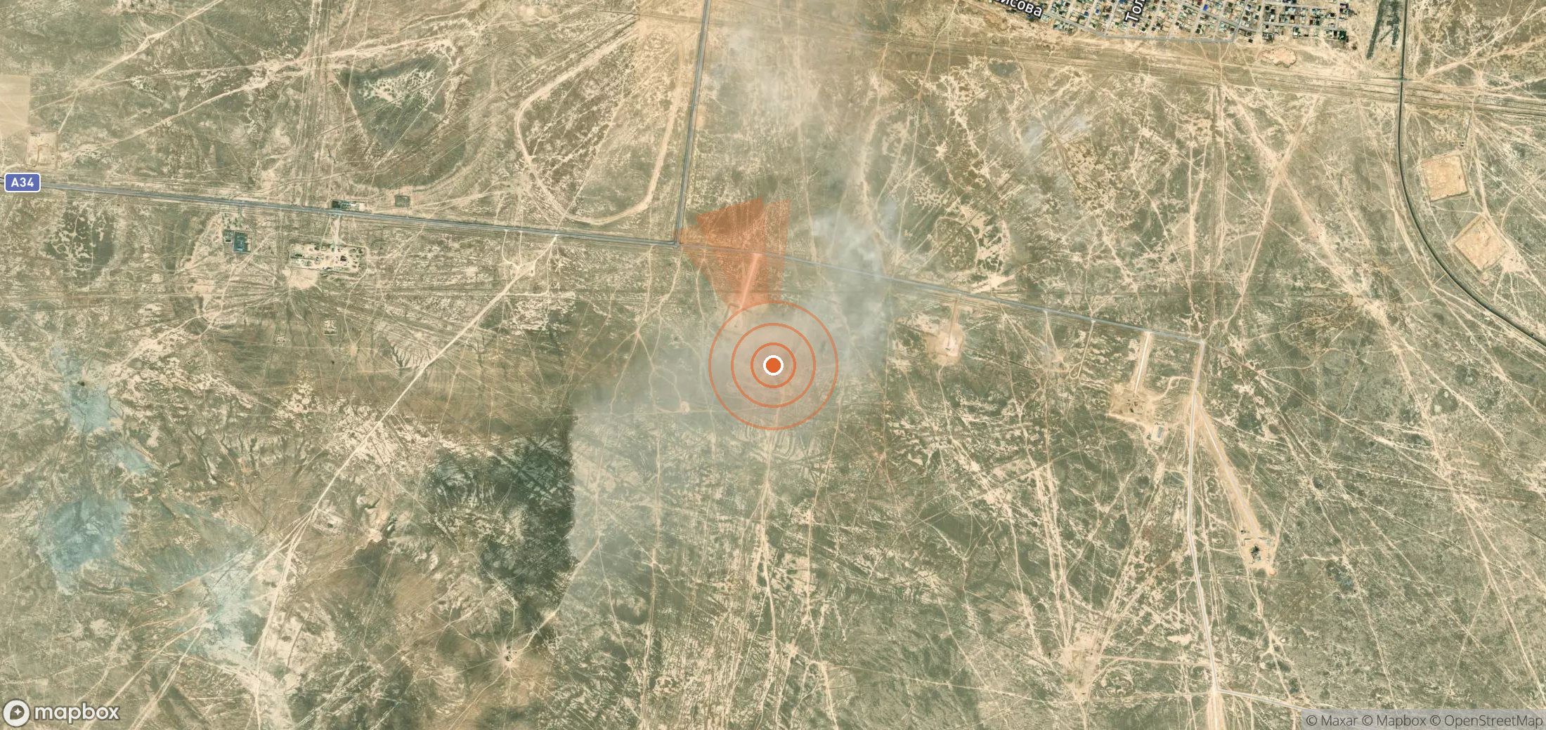Satellite map of methane plume locations in Kazakhstan