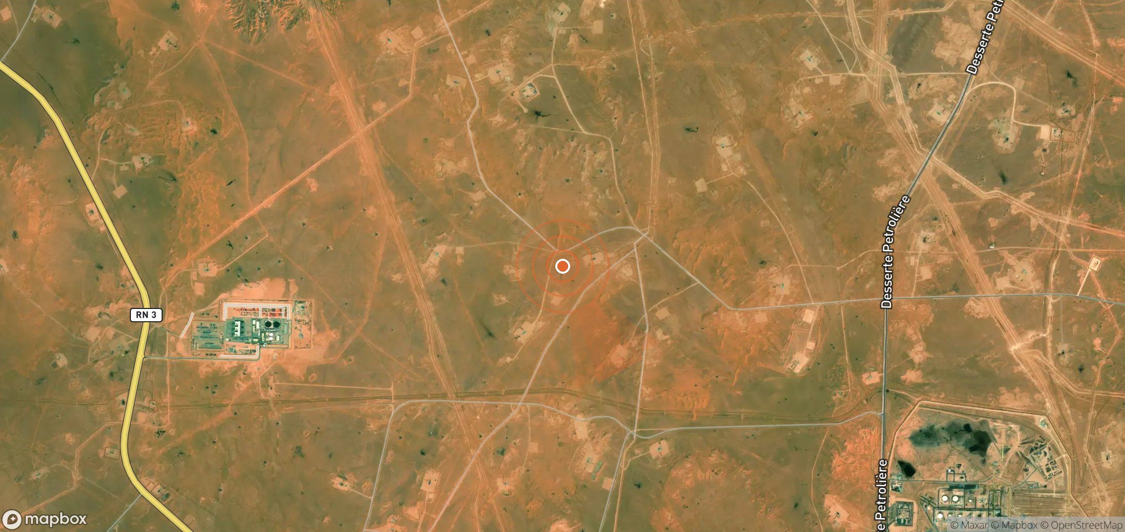 Satellite map of methane plume locations in Algeria