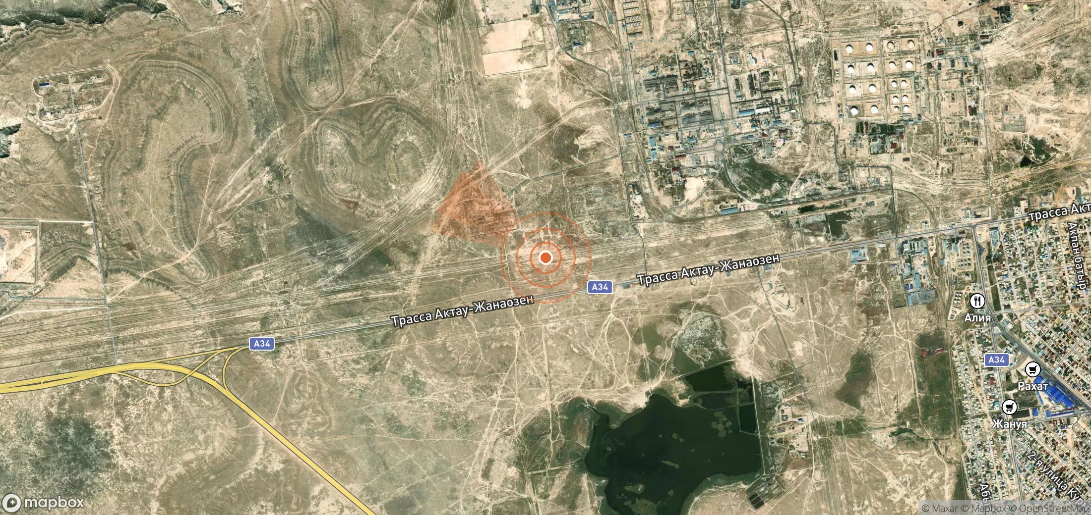 Satellite map of methane plume locations in Kazakhstan