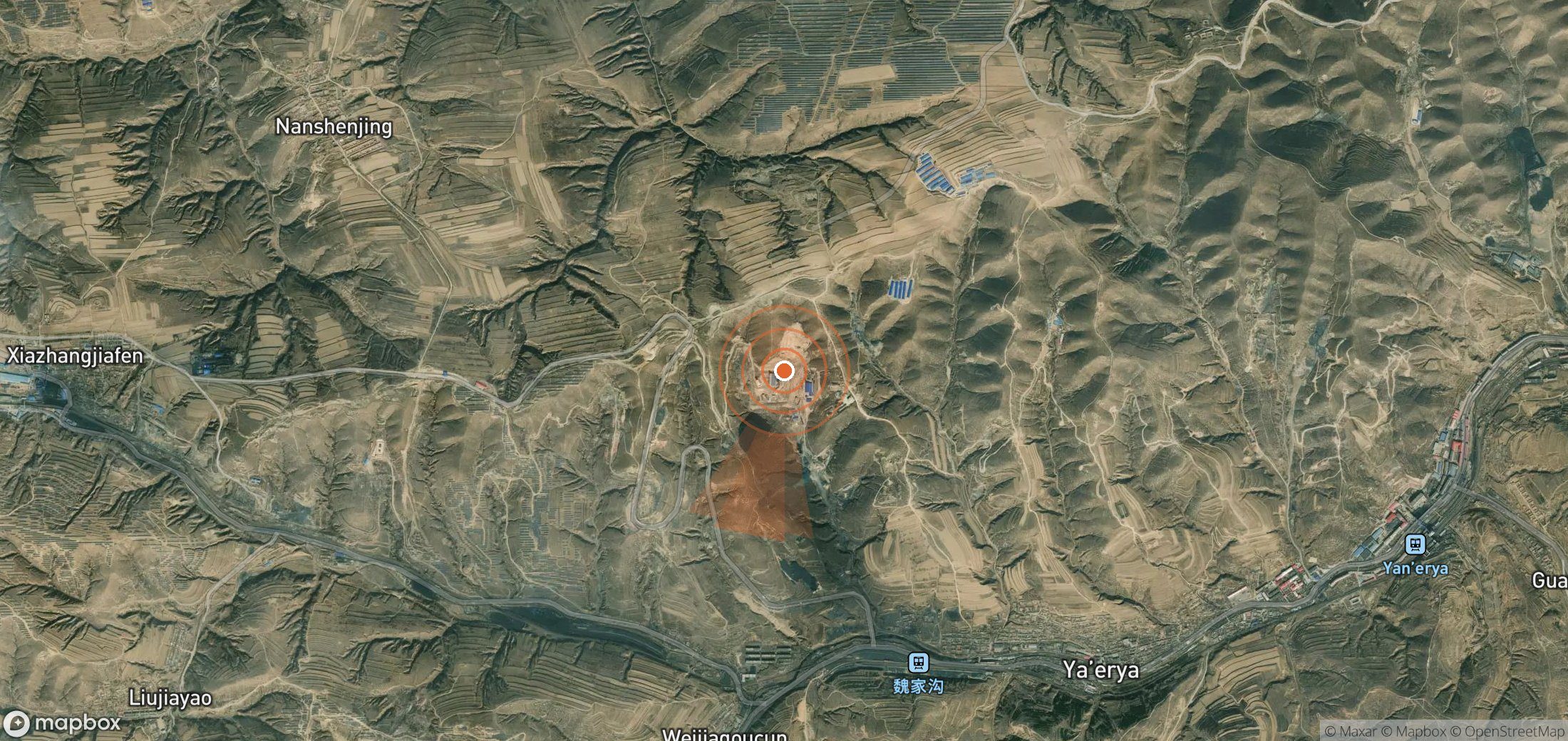 Satellite map of methane plume locations in China