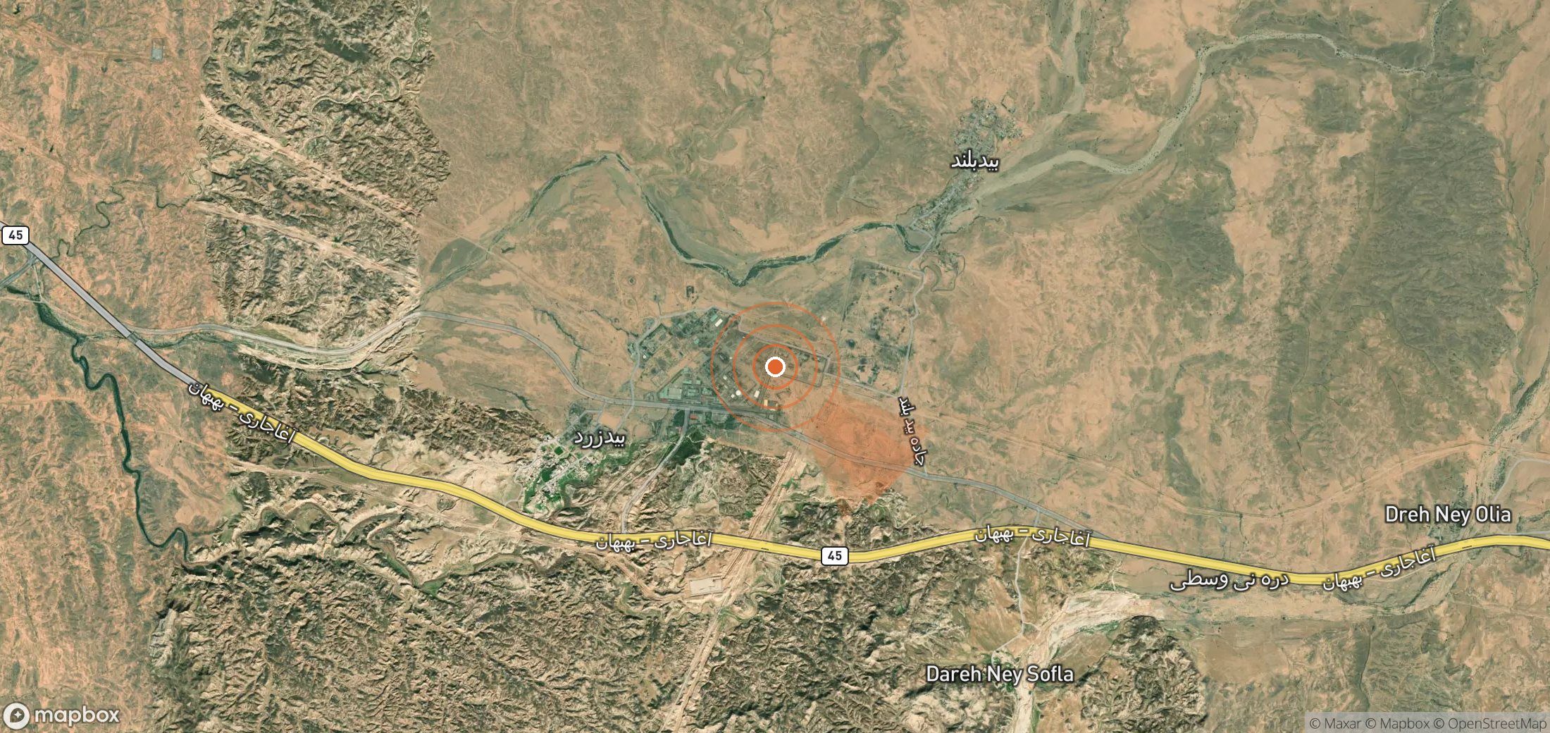 Mapa satelital de plumas de metano en Irán
