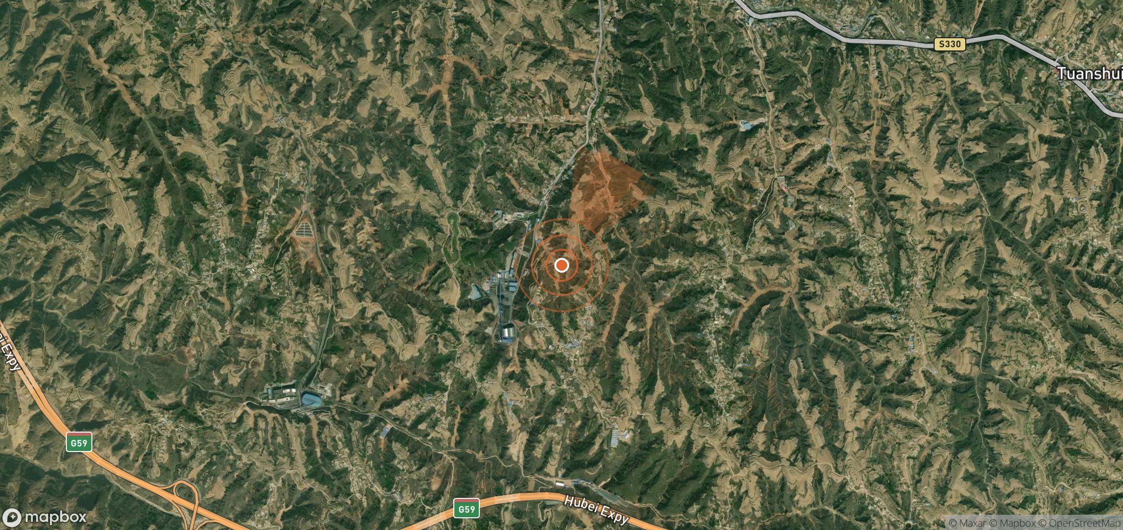 Satellite map of methane plume locations in China