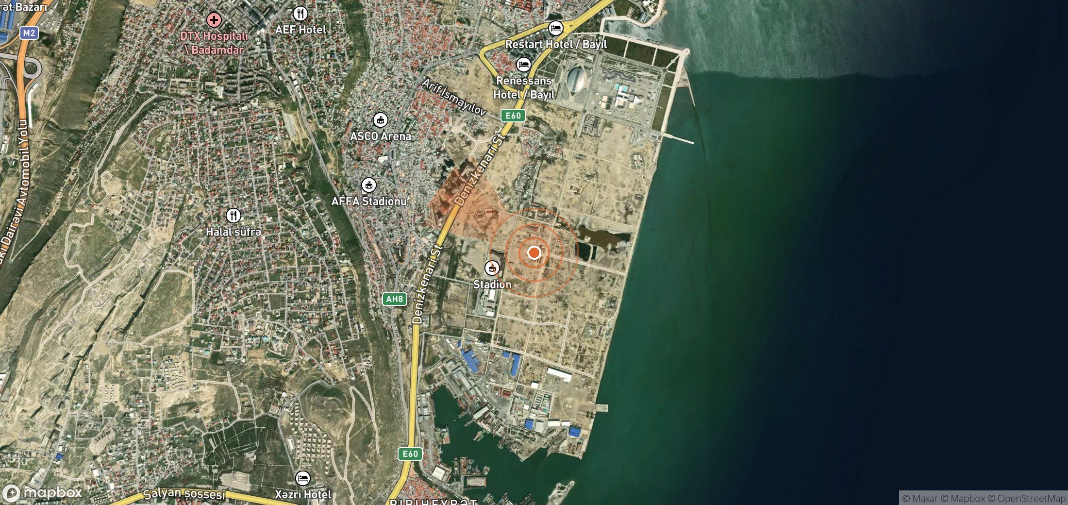 Satellite map of methane plume locations in Azerbaijan