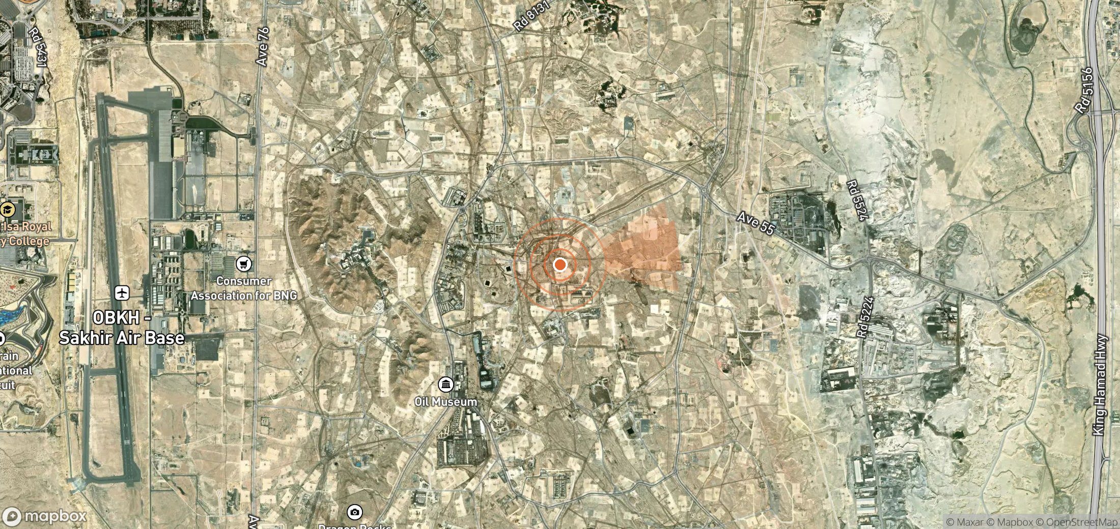 Satellite map of methane plume locations in Bahrain
