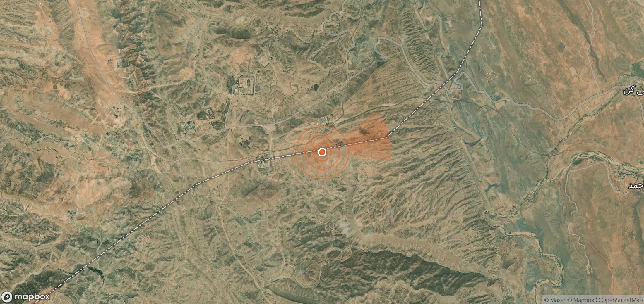 Mapa satelital de plumas de metano en Irán