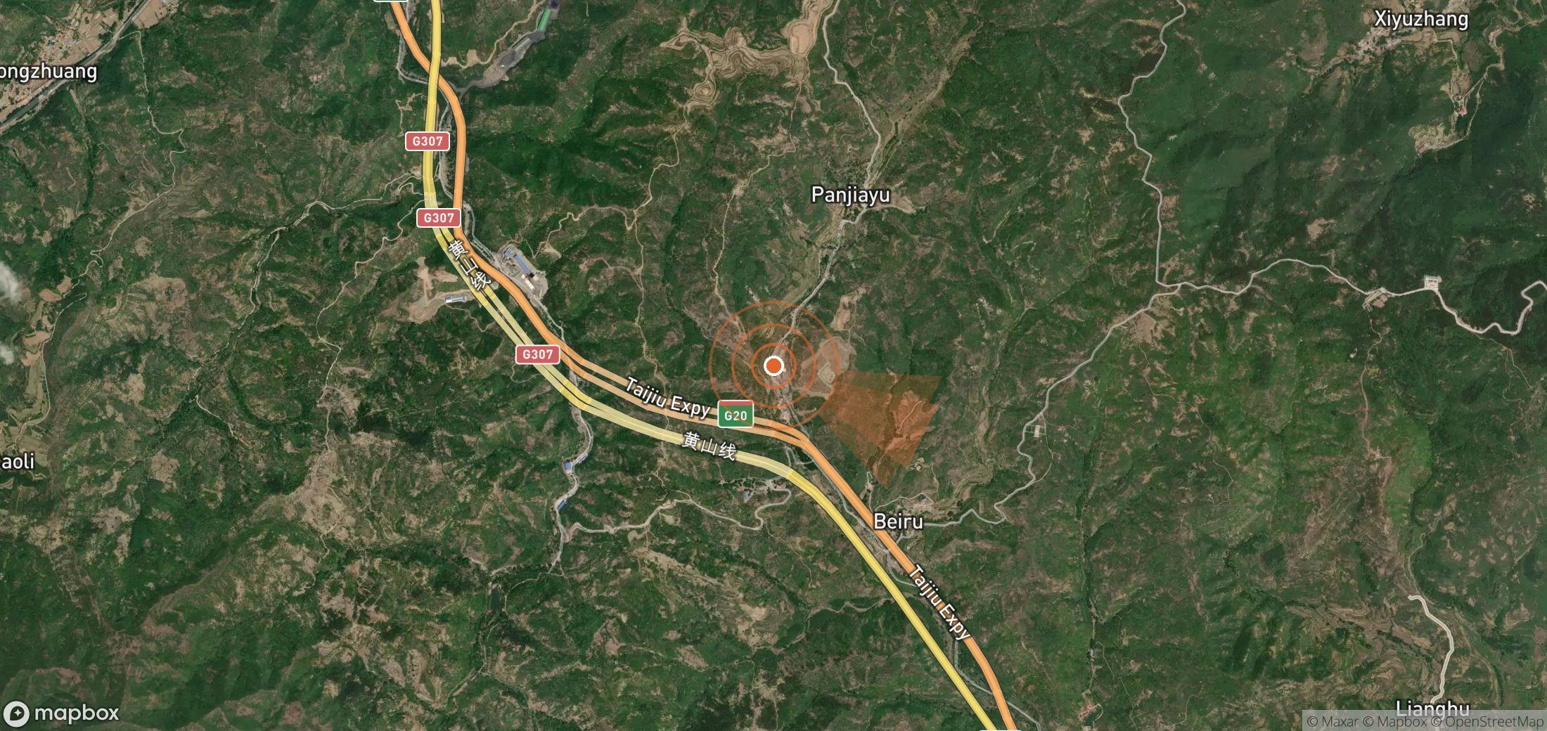 Satellite map of methane plume locations in China