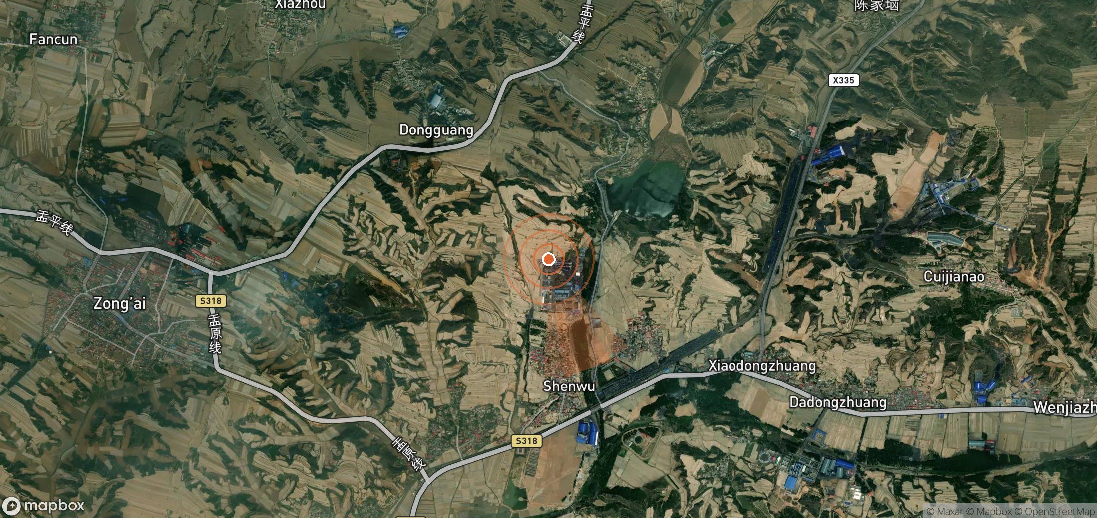 Satellite map of methane plume locations in China