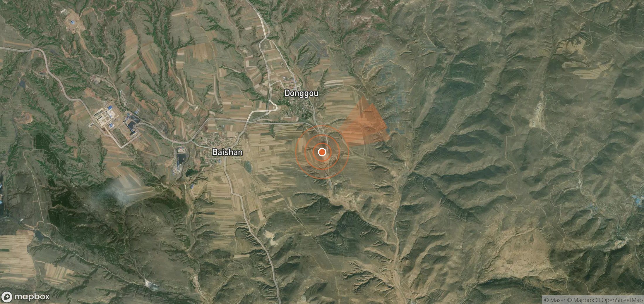 Satellite map of methane plume locations in China