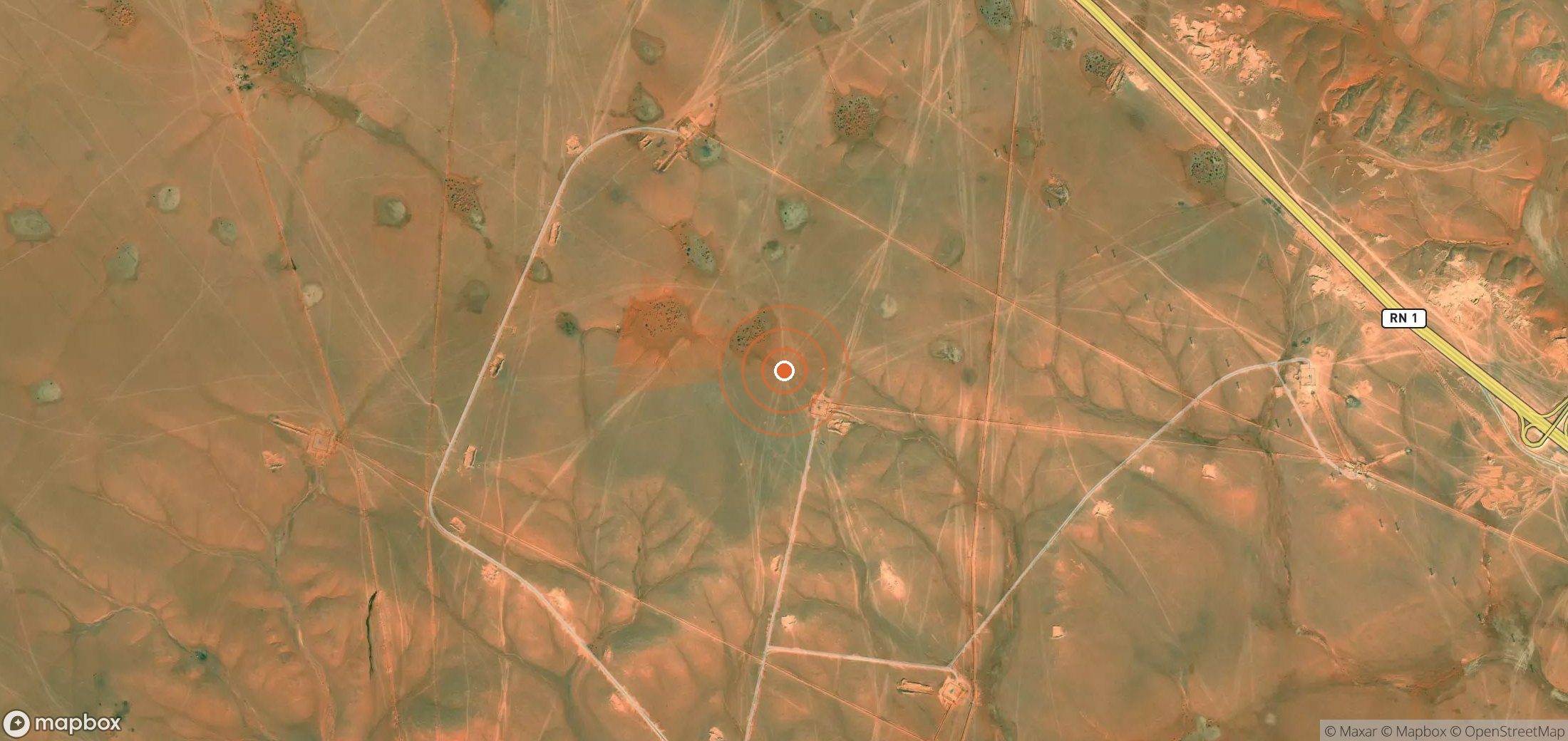Satellite map of methane plume locations in Algeria
