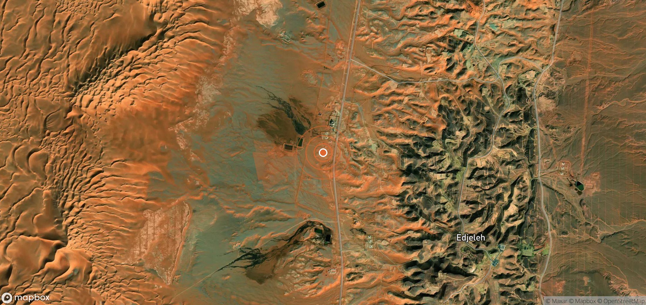 Mapa satelital de plumas de metano en Argelia